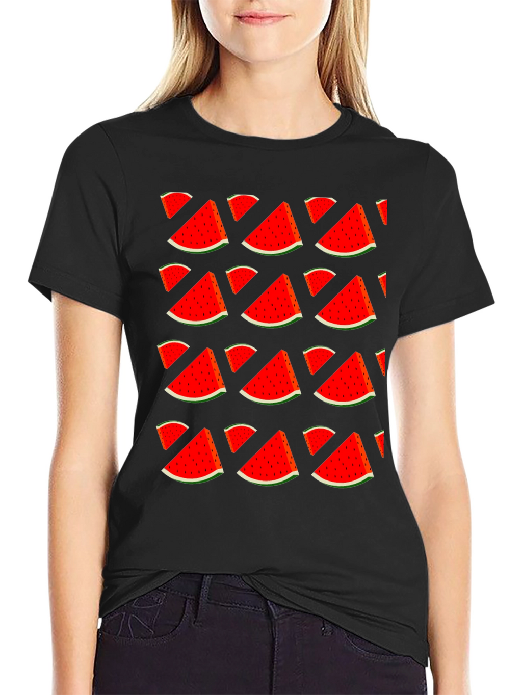 Watermelon Print T-Shirt - Stylish Fruit Pattern Tee
