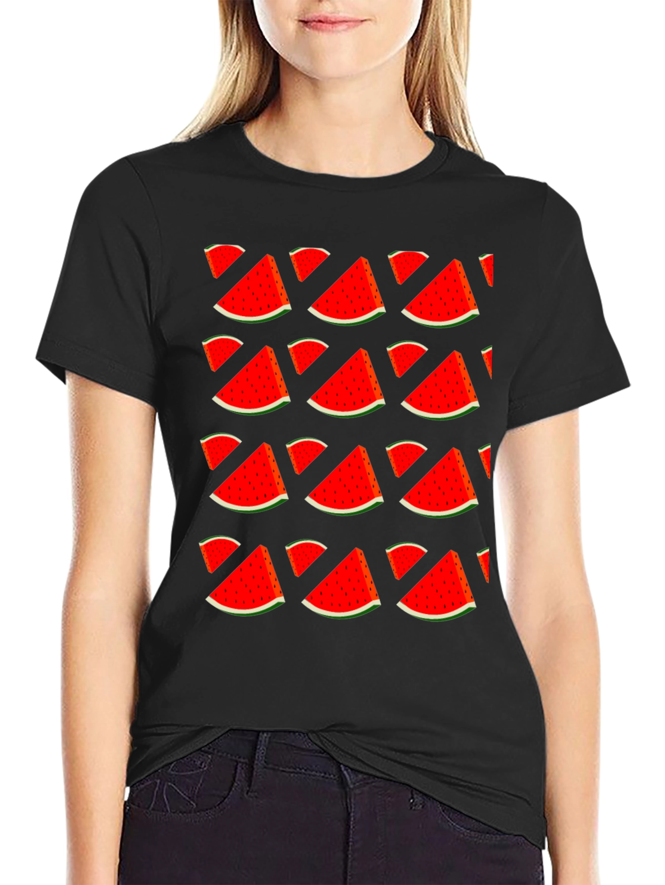 Watermelon Print T-Shirt - Stylish Fruit Pattern Tee