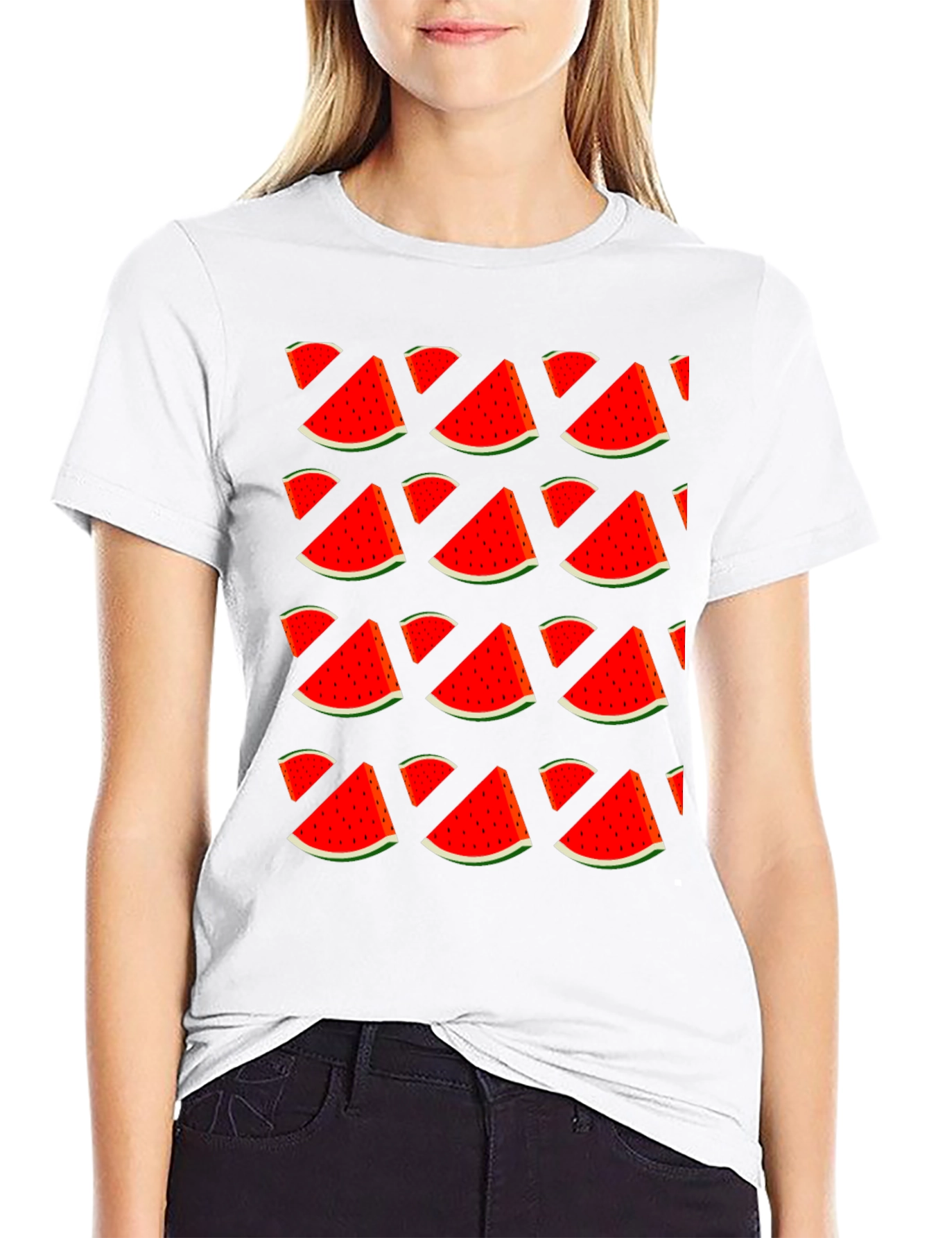 Watermelon Print T-Shirt - Stylish Fruit Pattern Tee