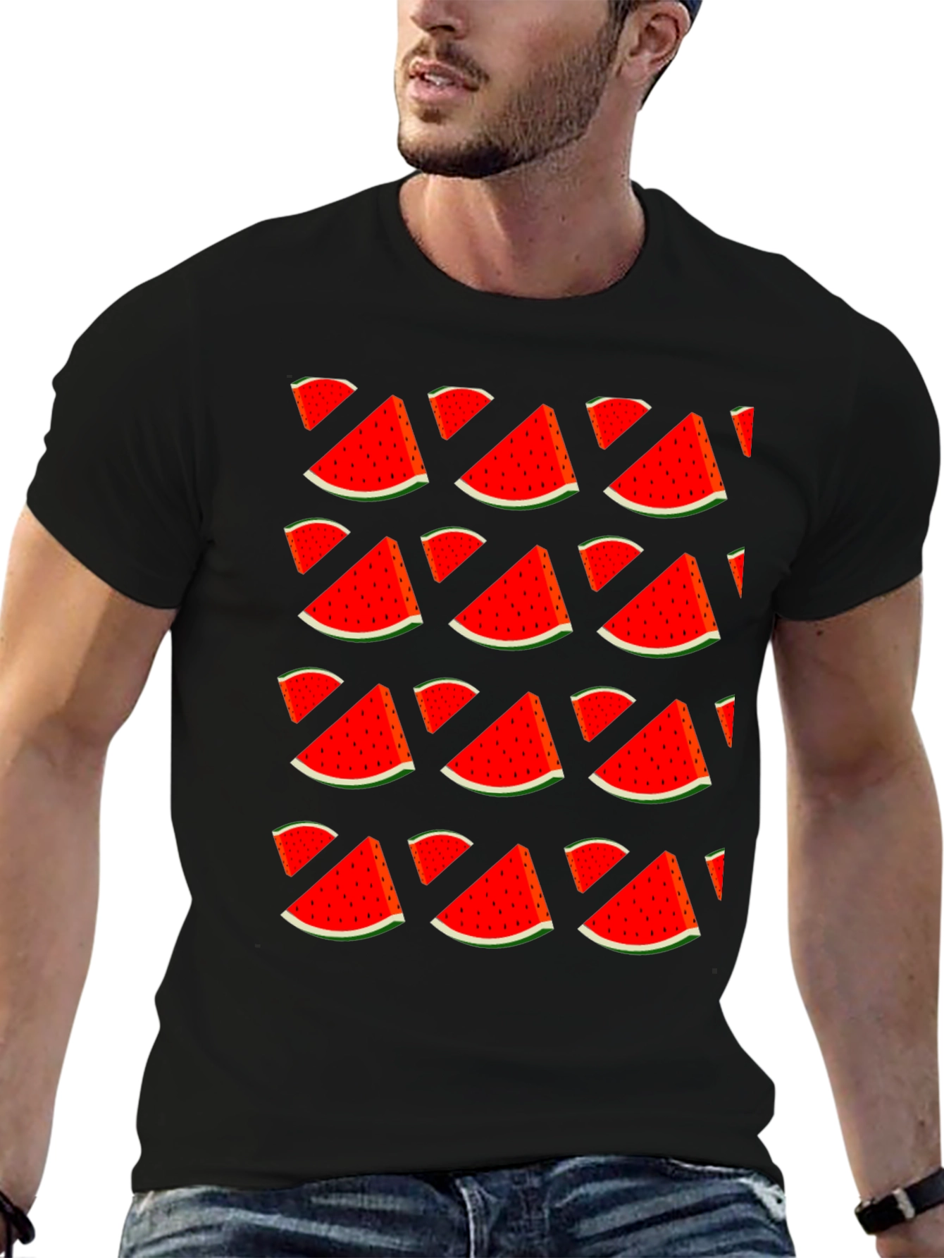 Watermelon Print T-Shirt - Stylish Fruit Pattern Tee