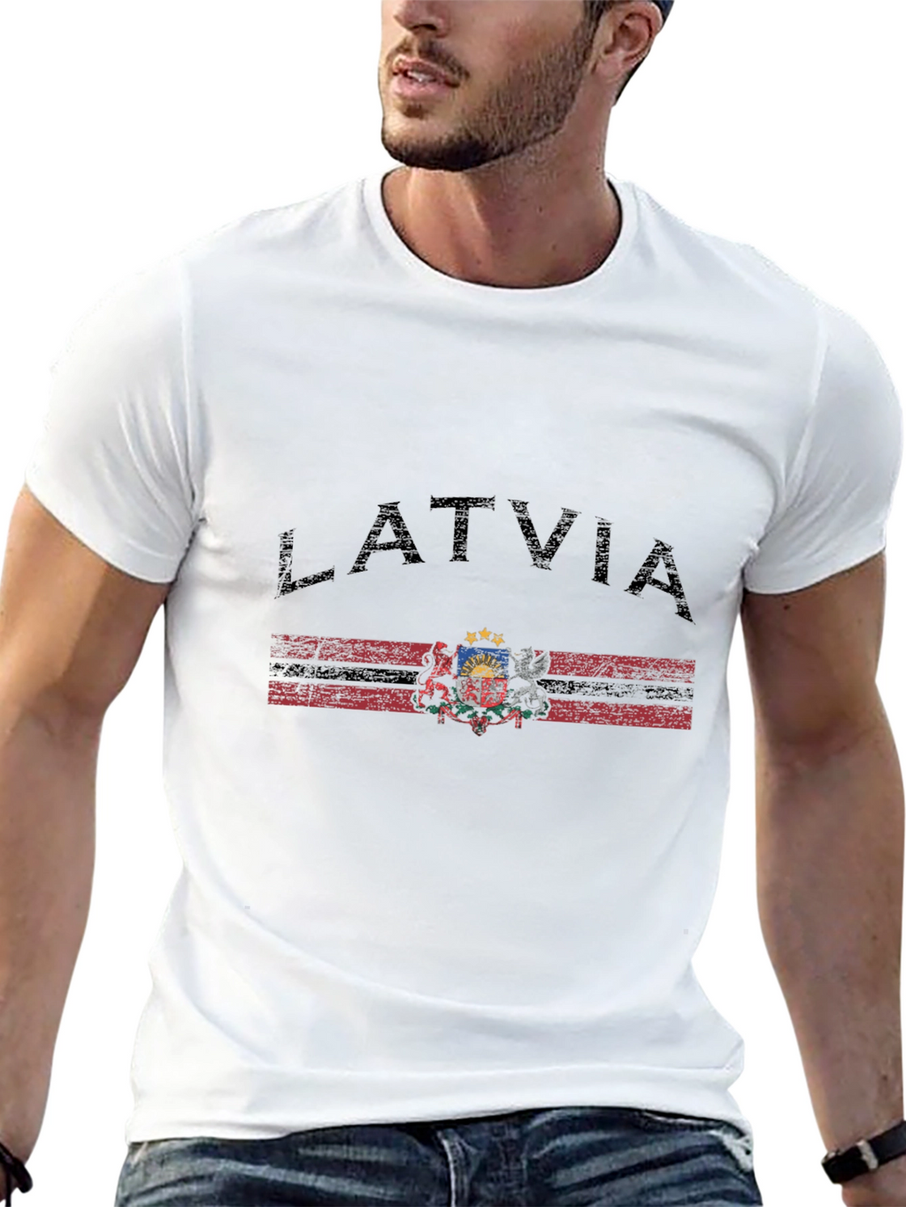 Latvia Flag T-Shirt - Distressed Design