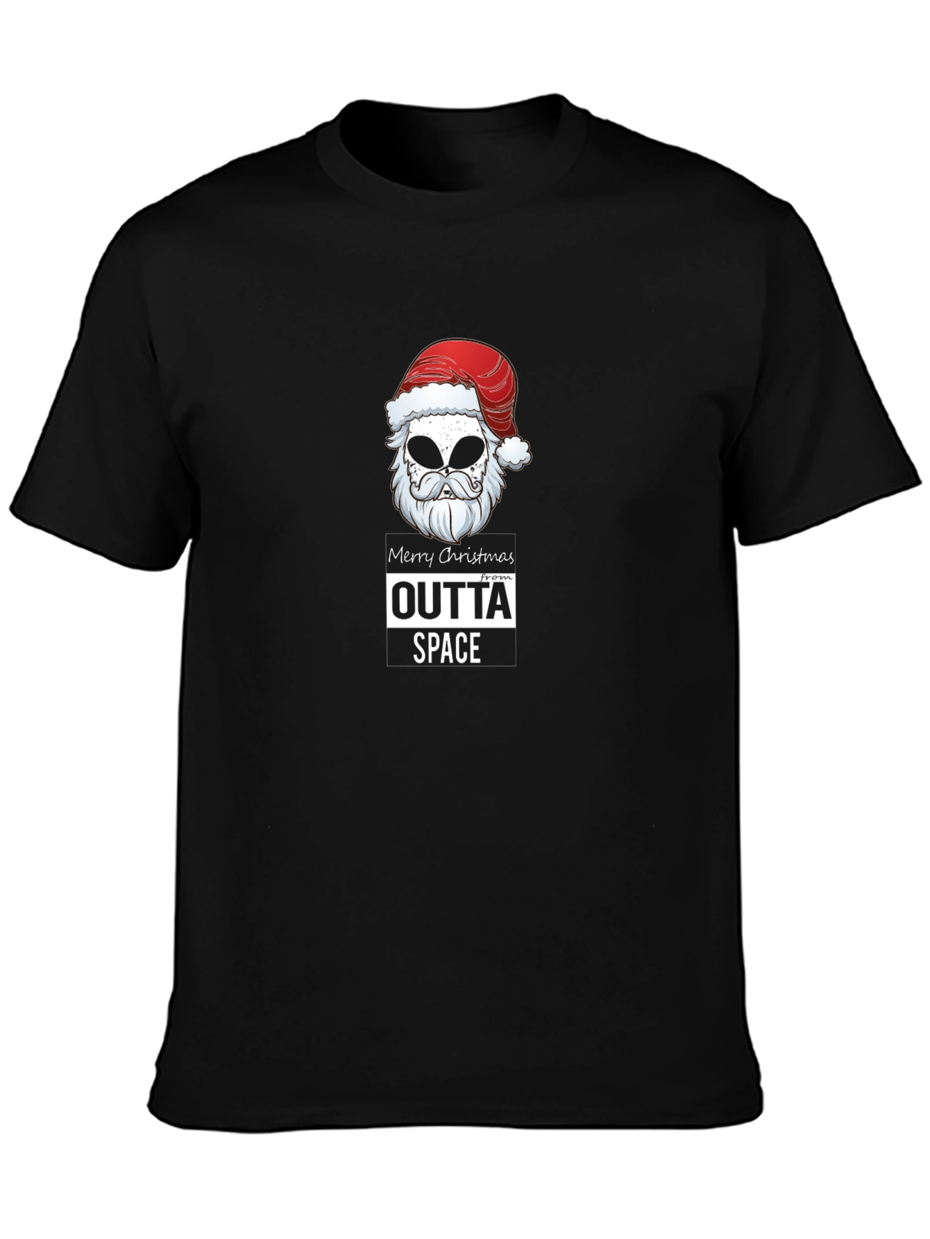 Outta Space Merry Christmas Alien Santa Black T-Shirt