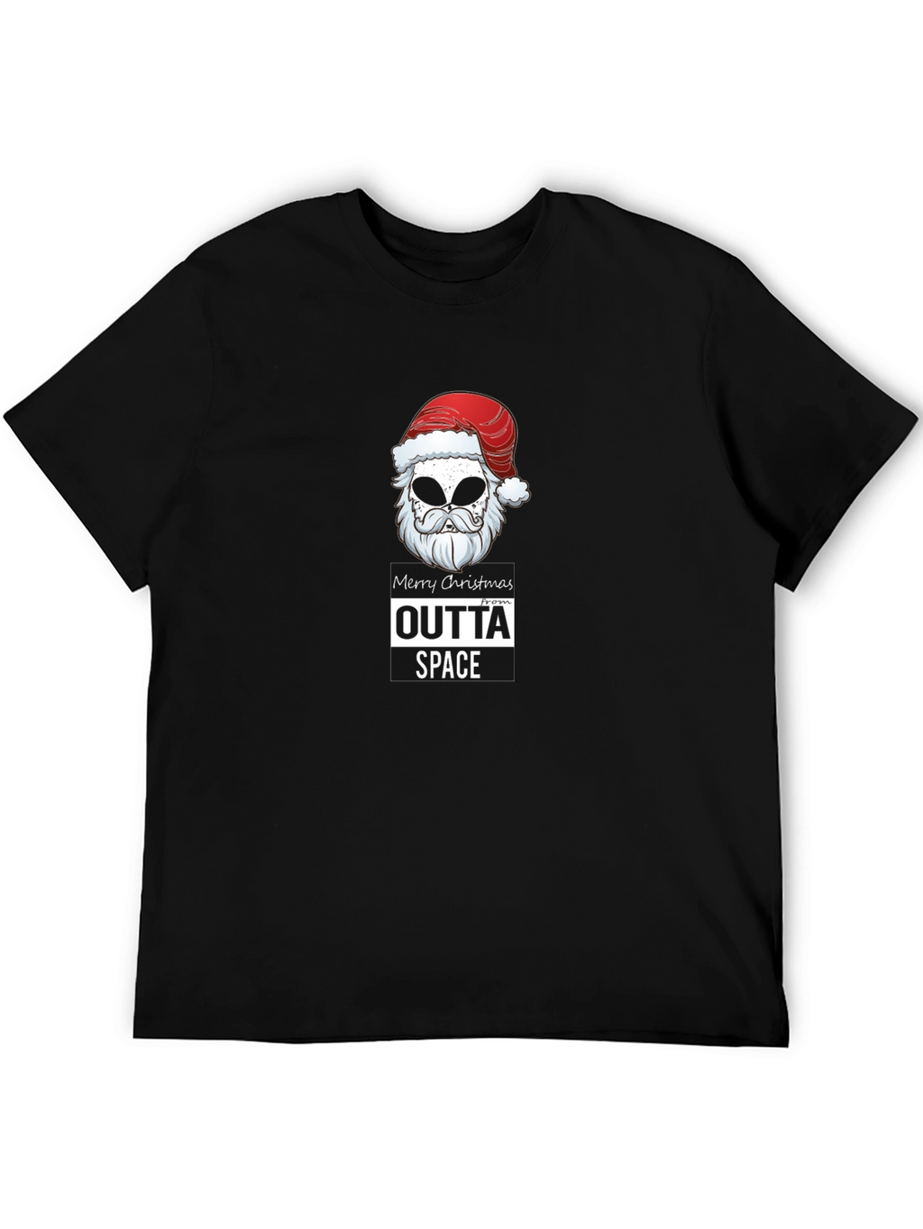 Outta Space Merry Christmas Alien Santa Black T-Shirt