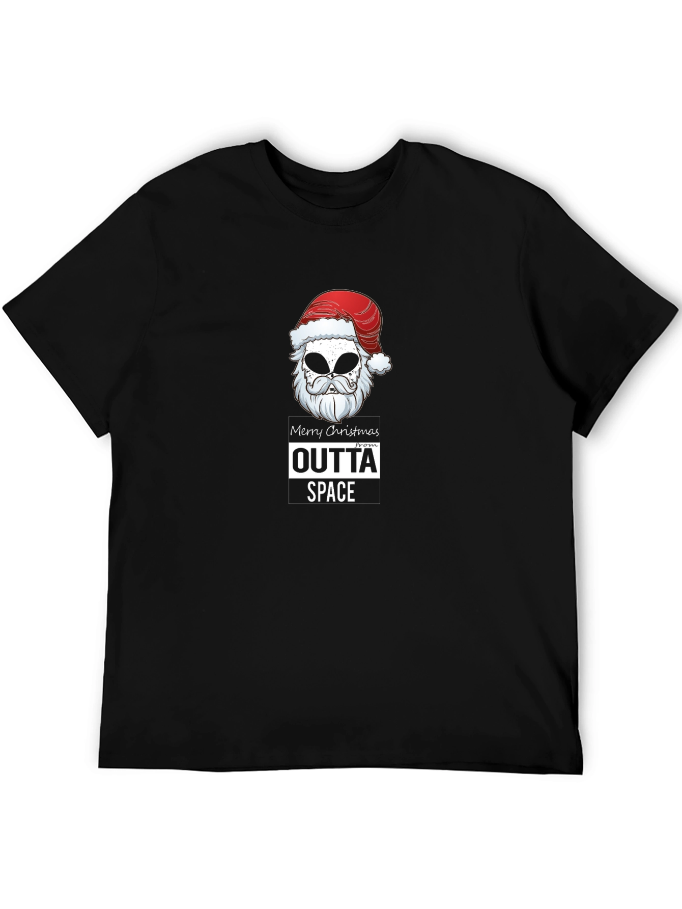 Outta Space Merry Christmas Alien Santa Black T-Shirt