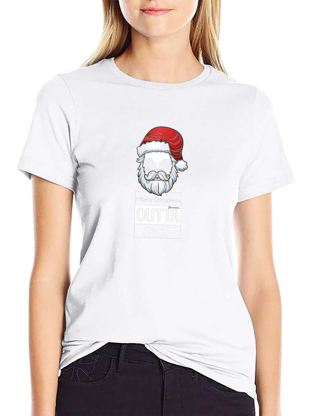 Outta Space Merry Christmas Alien Santa Black T-Shirt