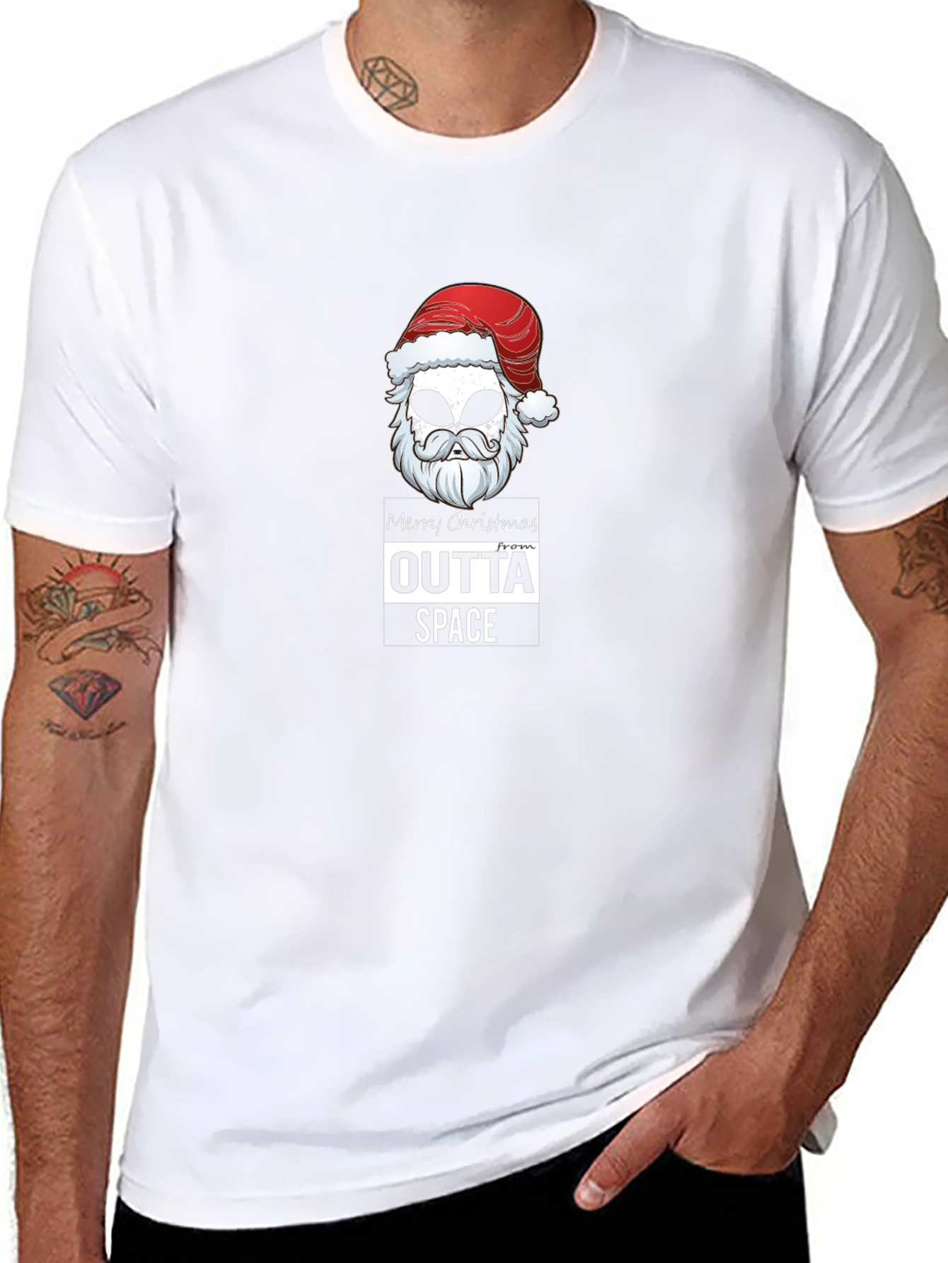 Outta Space Merry Christmas Alien Santa Black T-Shirt