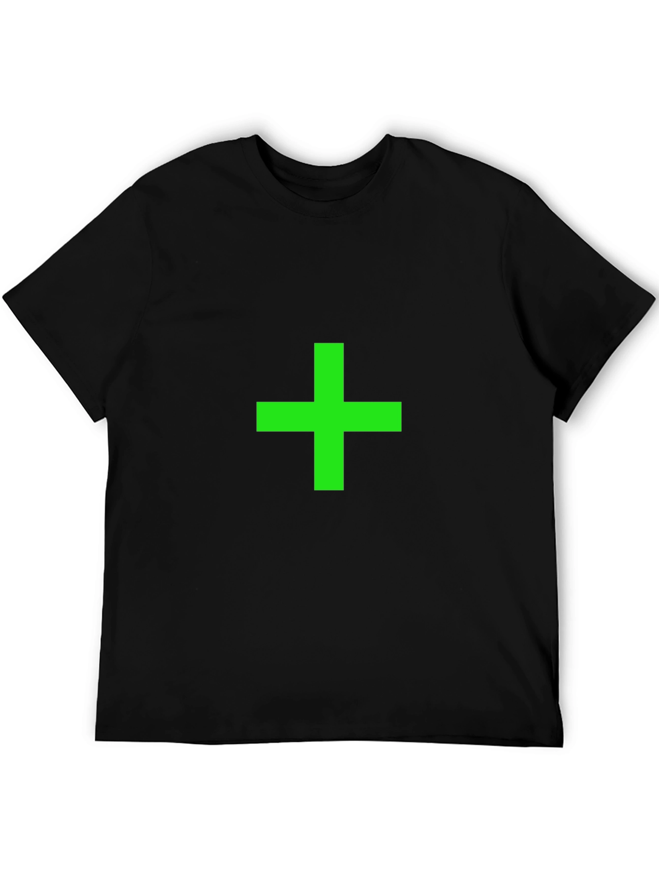 Green Plus Sign Black T-Shirt