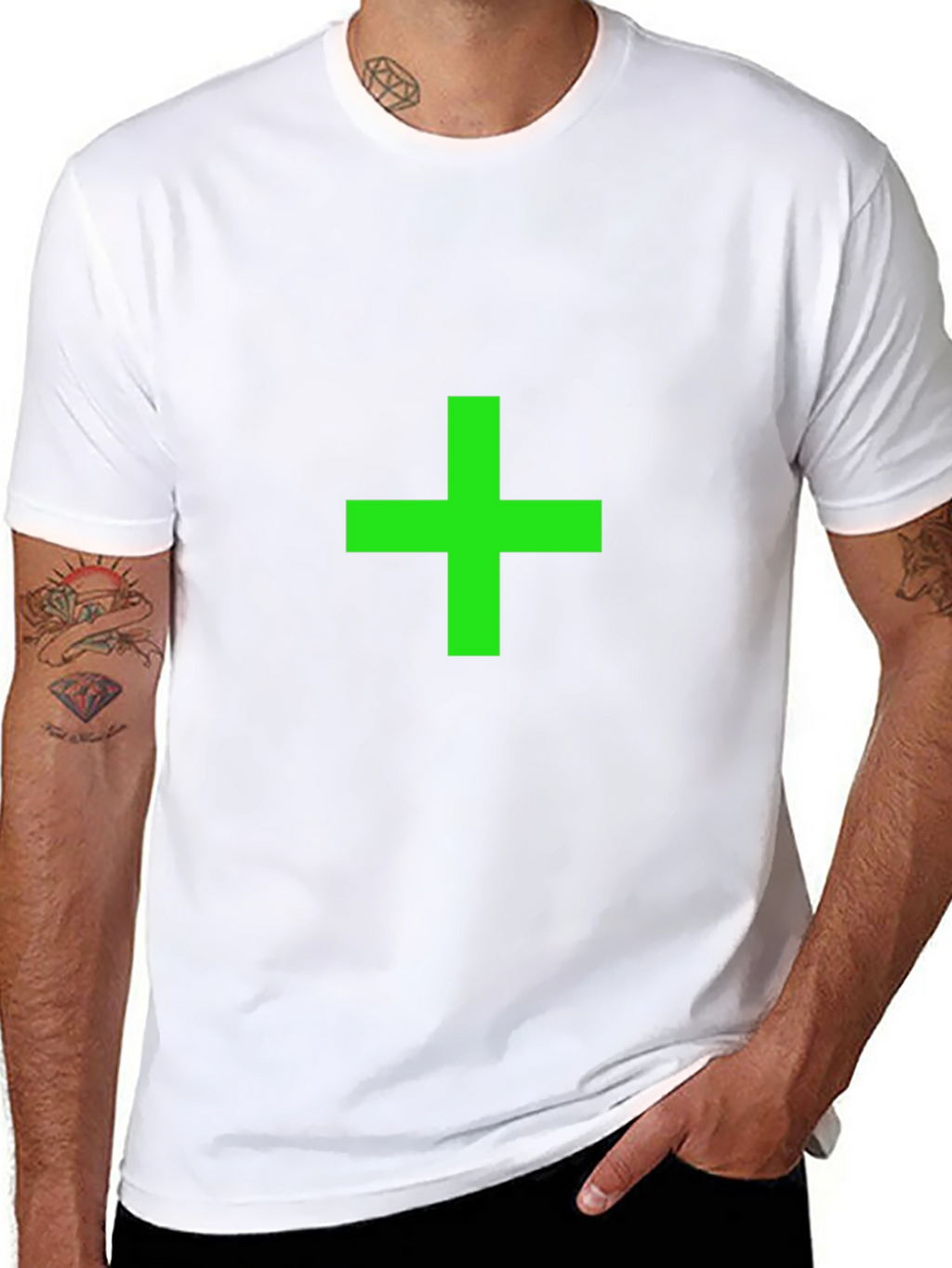 Green Plus Sign Black T-Shirt