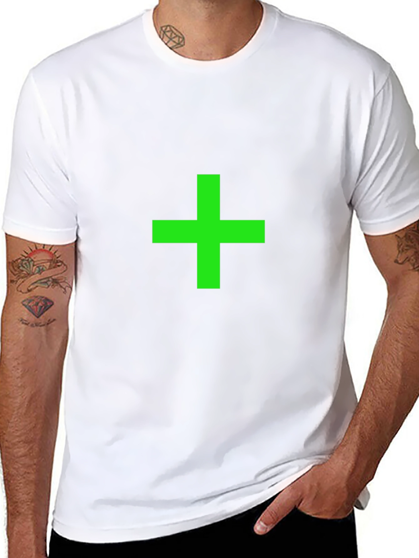 Green Plus Sign Black T-Shirt