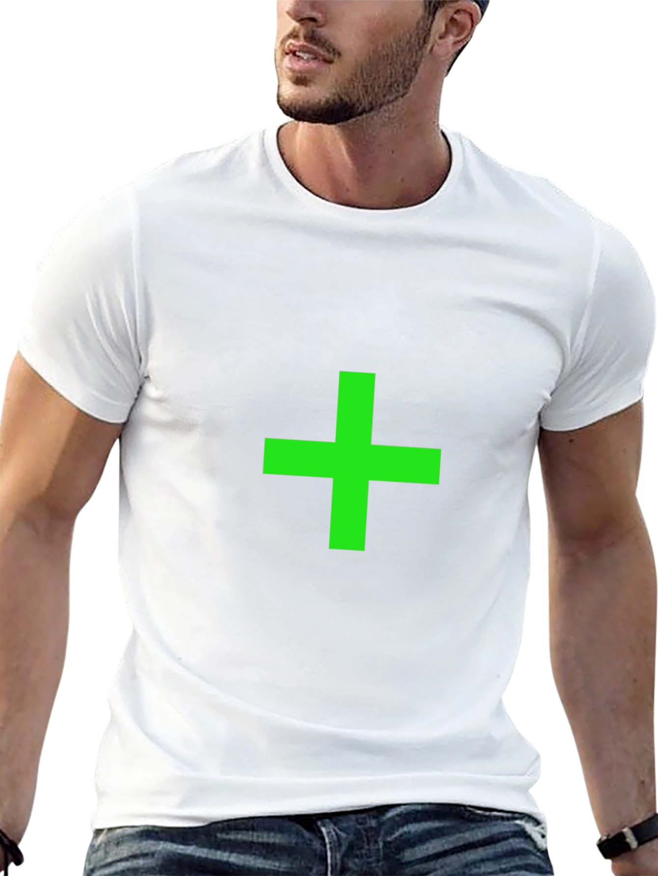 Green Plus Sign Black T-Shirt