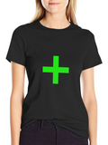 Green Plus Sign Black T-Shirt