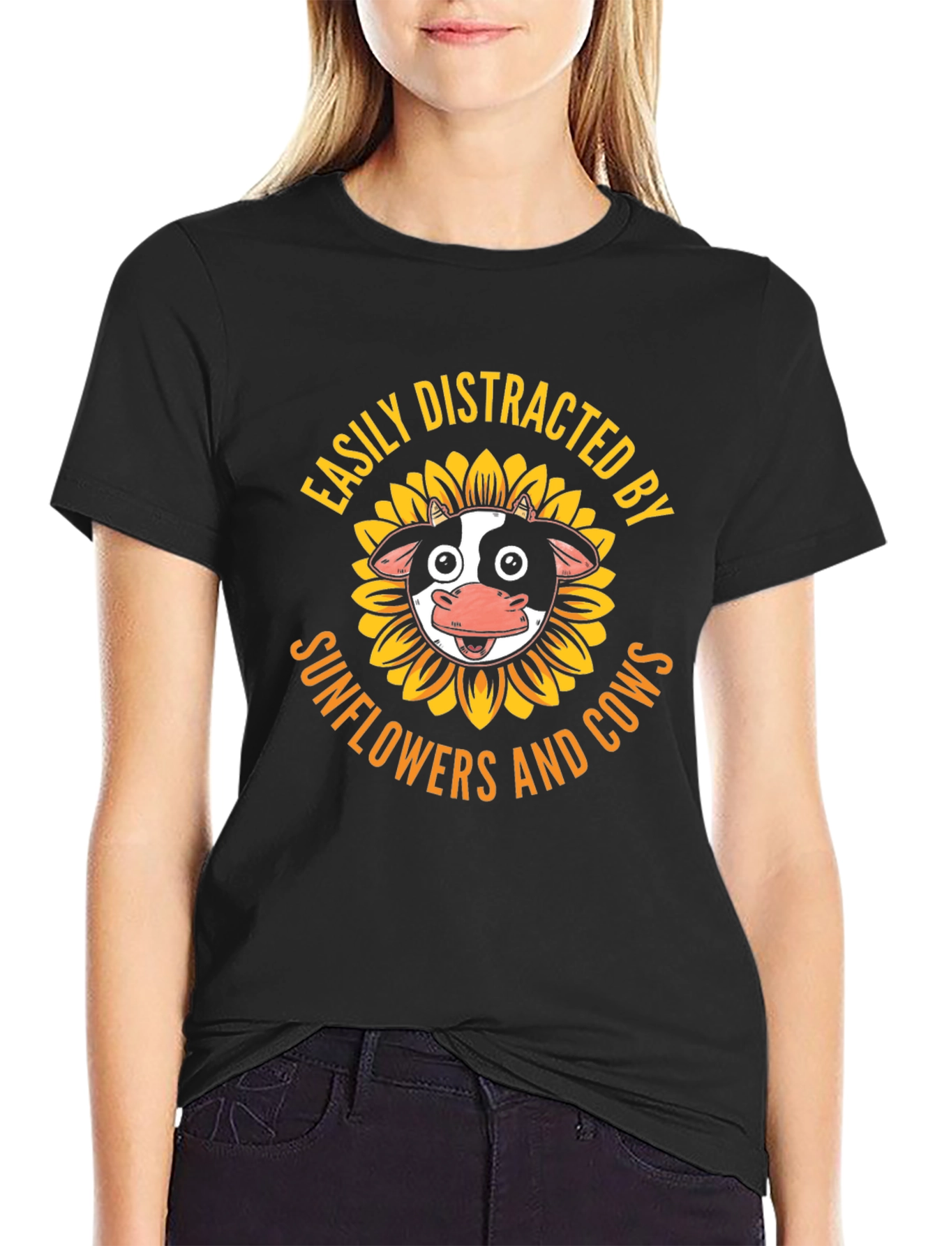 Easily Distracted by Sunflowers and Cows T-Shirt