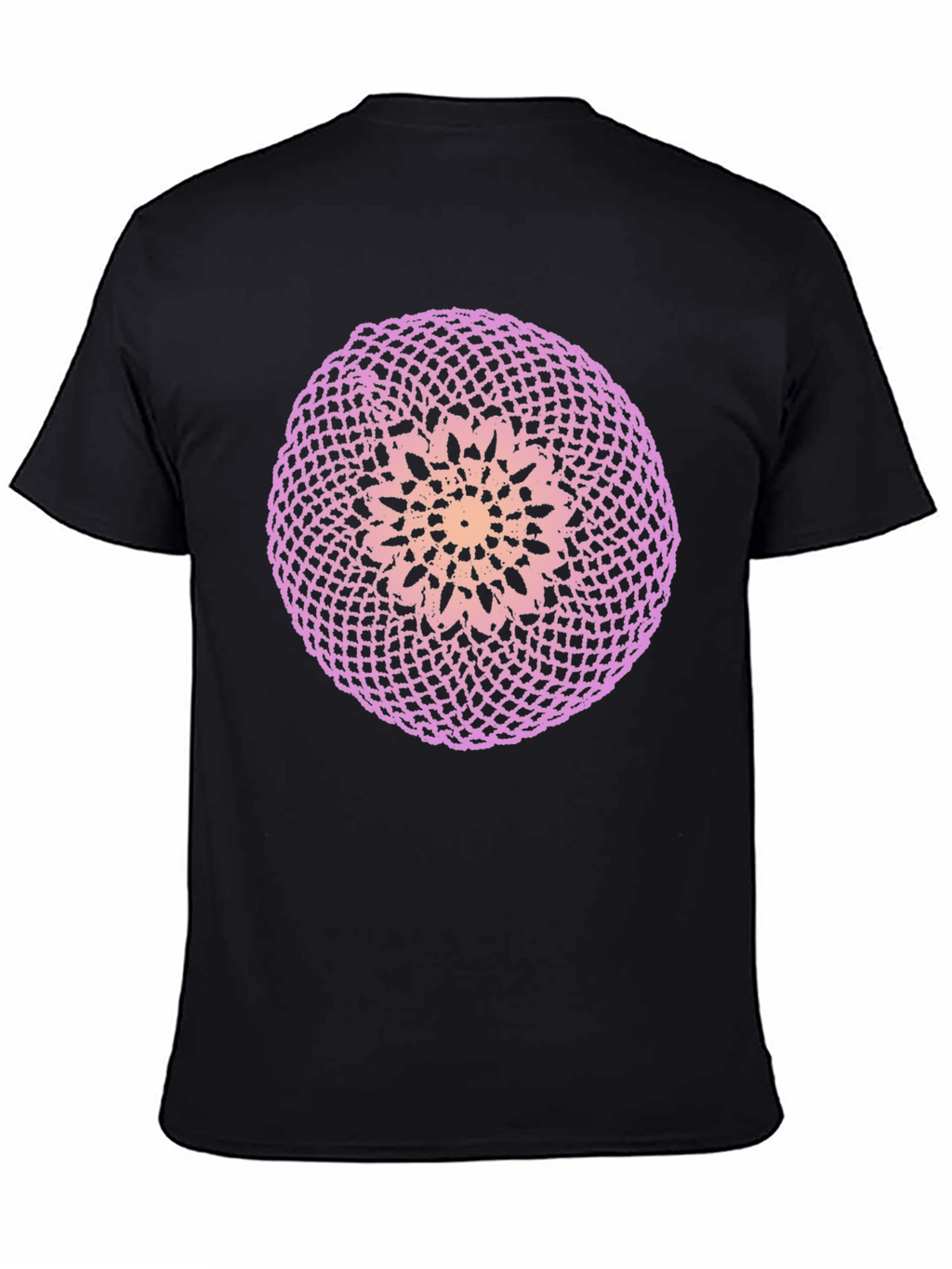 Black T-Shirt with Circular Crochet-Style Graphic