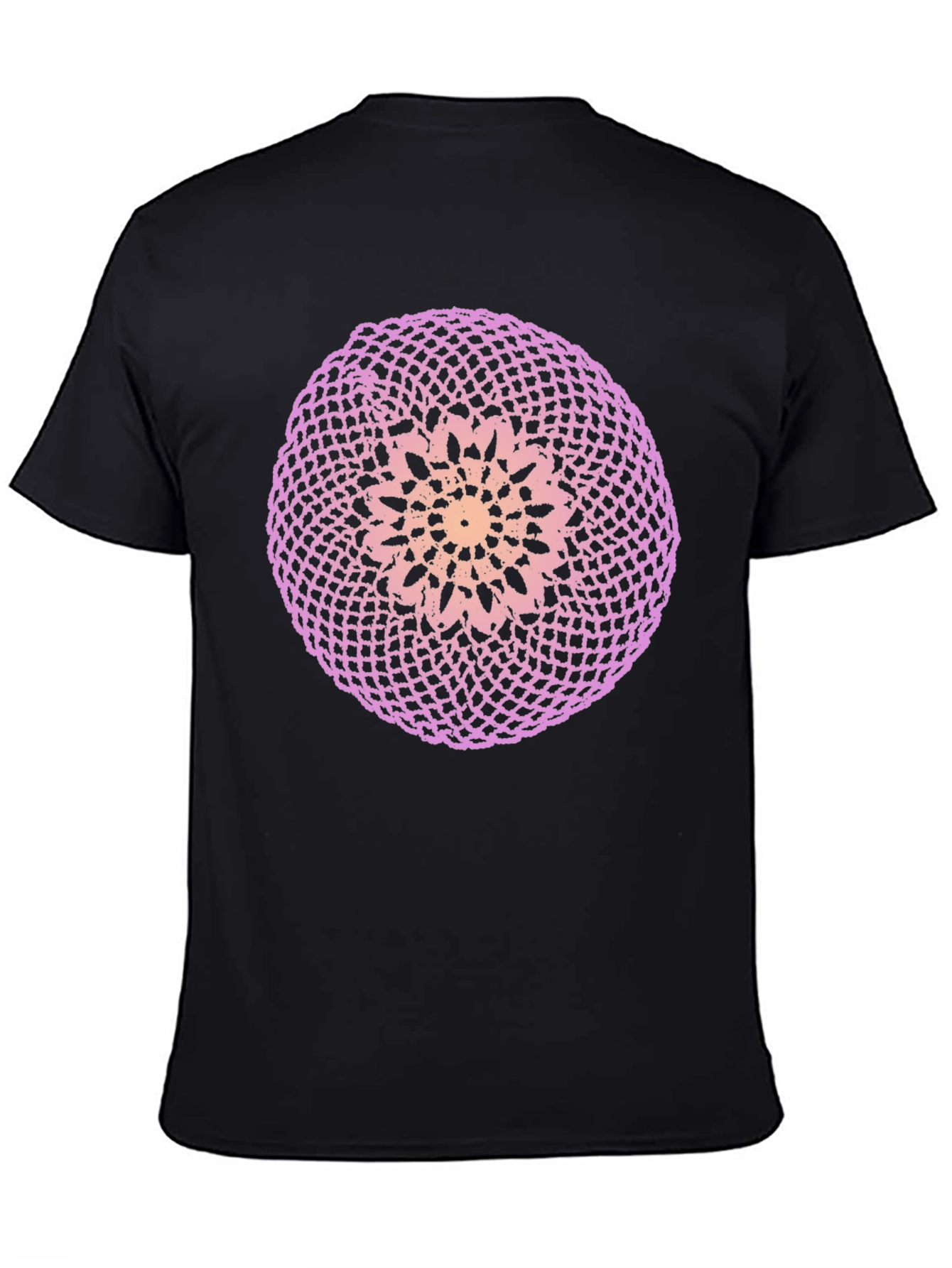 Black T-Shirt with Circular Crochet-Style Graphic