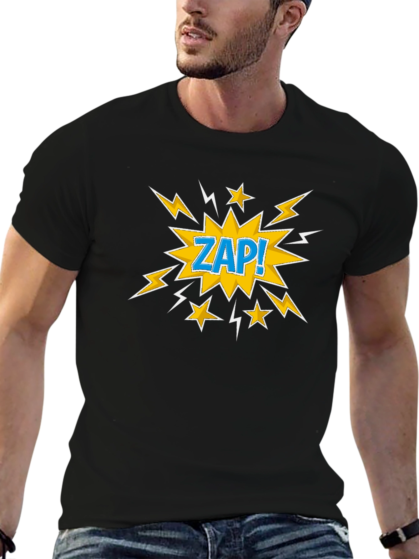 Zap! Graphic Print T-Shirt - Black Cotton Tee