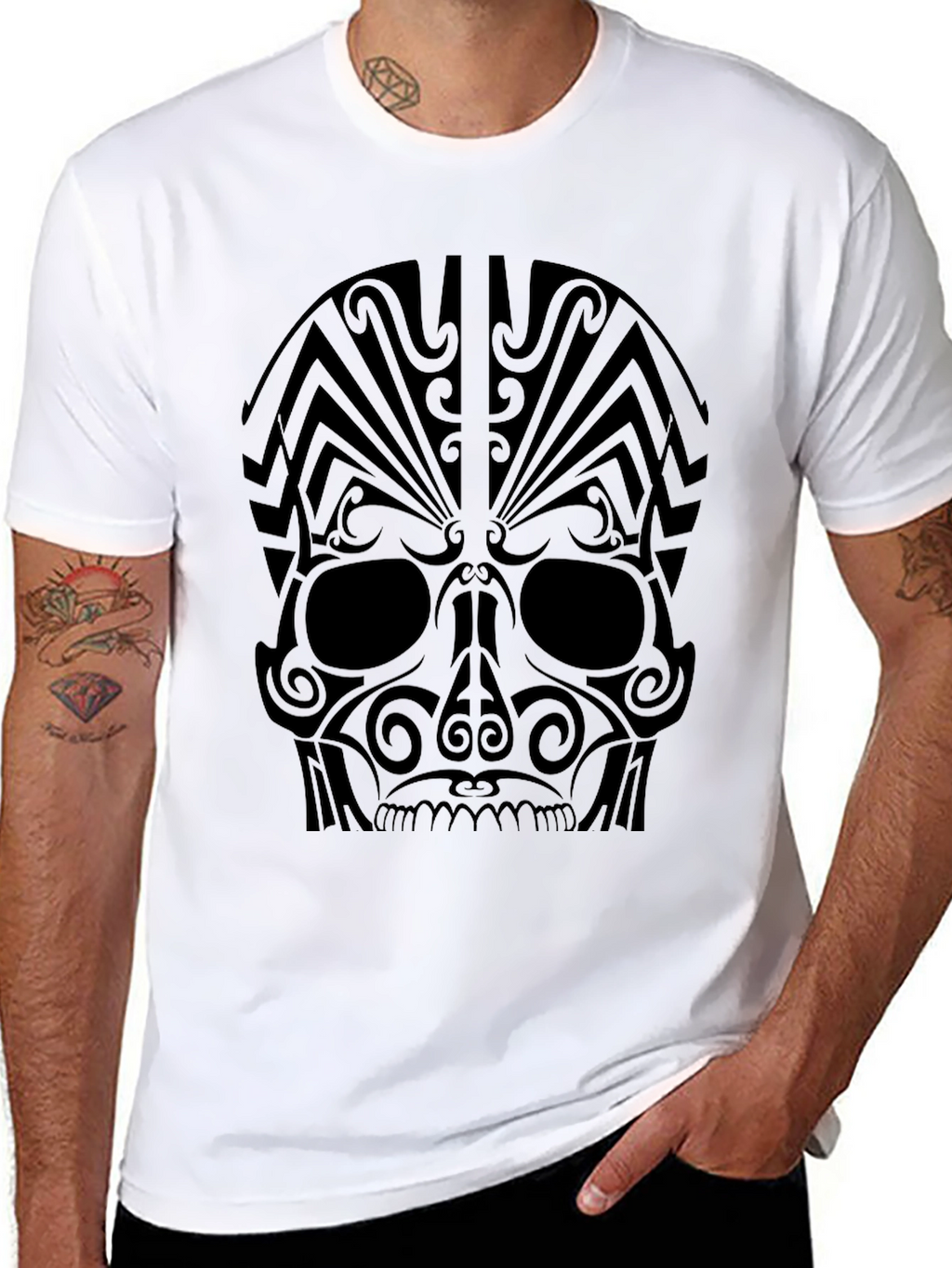 Tribal Skull Graphic Tee - Bold Statement Shirt