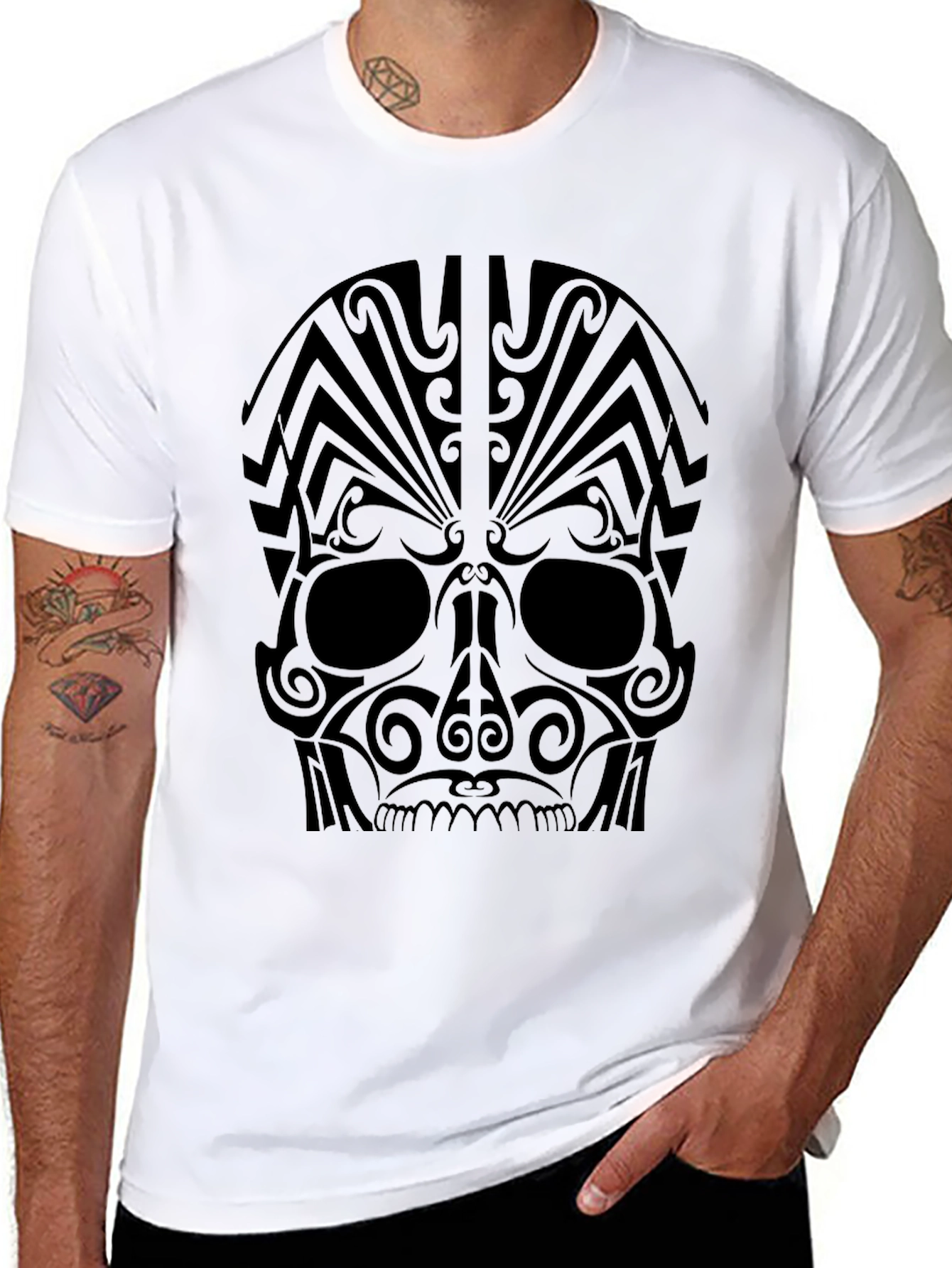 Tribal Skull Graphic Tee - Bold Statement Shirt