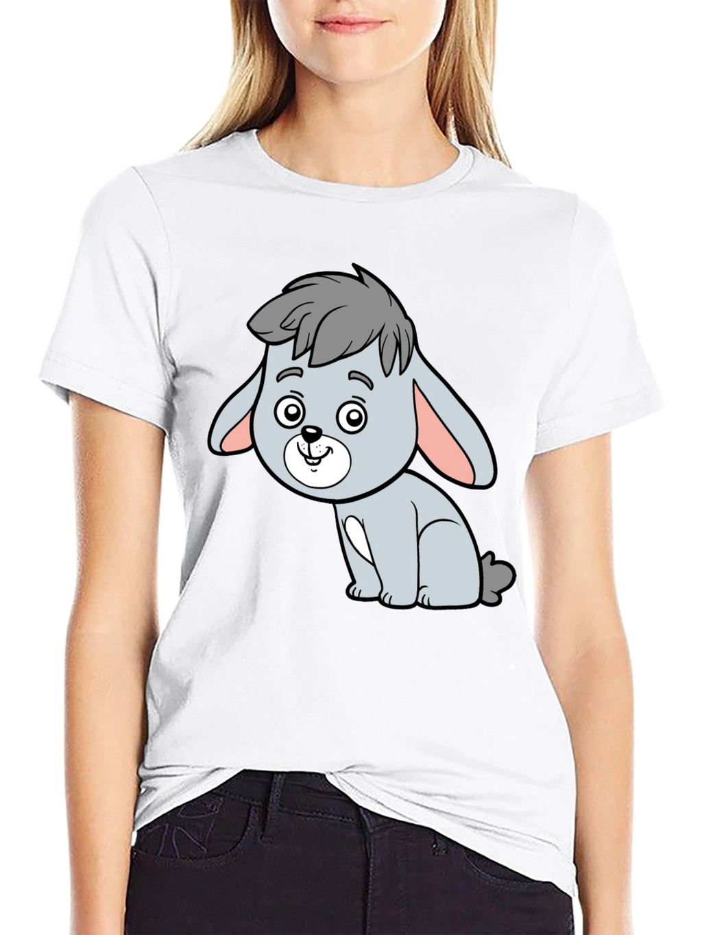 Cute Cartoon Bunny T-Shirt - Black
