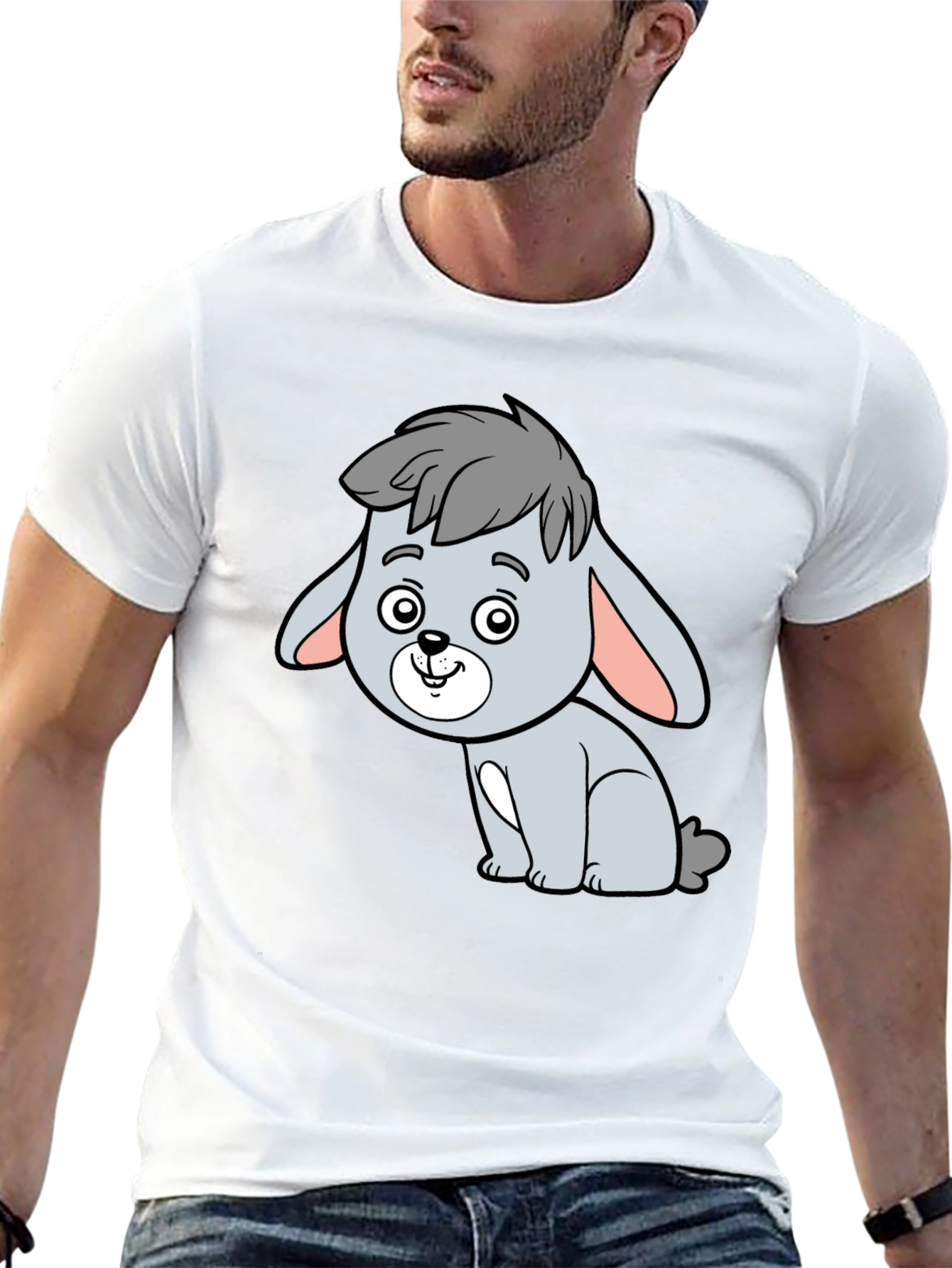 Cute Cartoon Bunny T-Shirt - Black