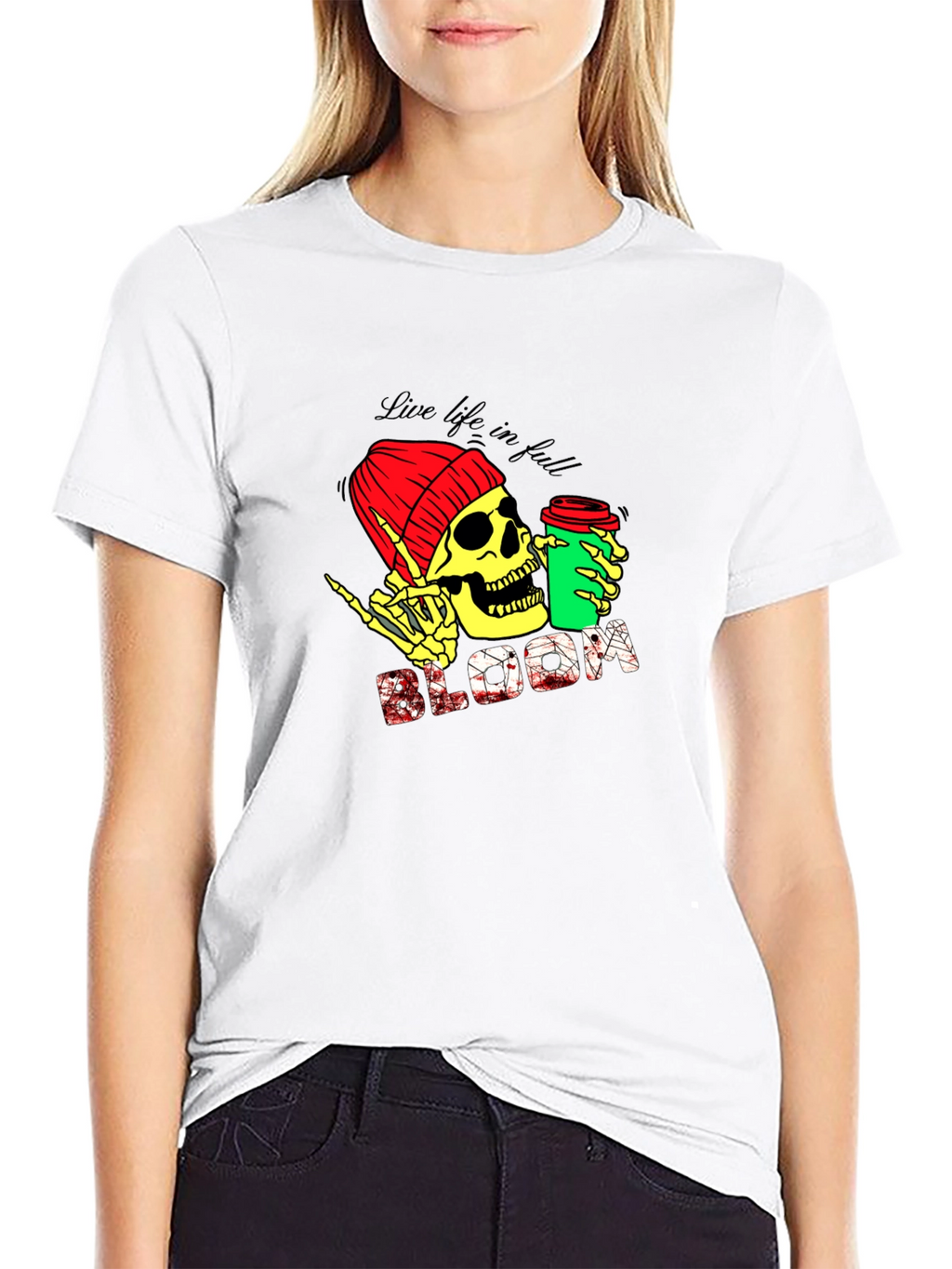 Live Life T-Shirt - Skull with Coffee Graphic Tee