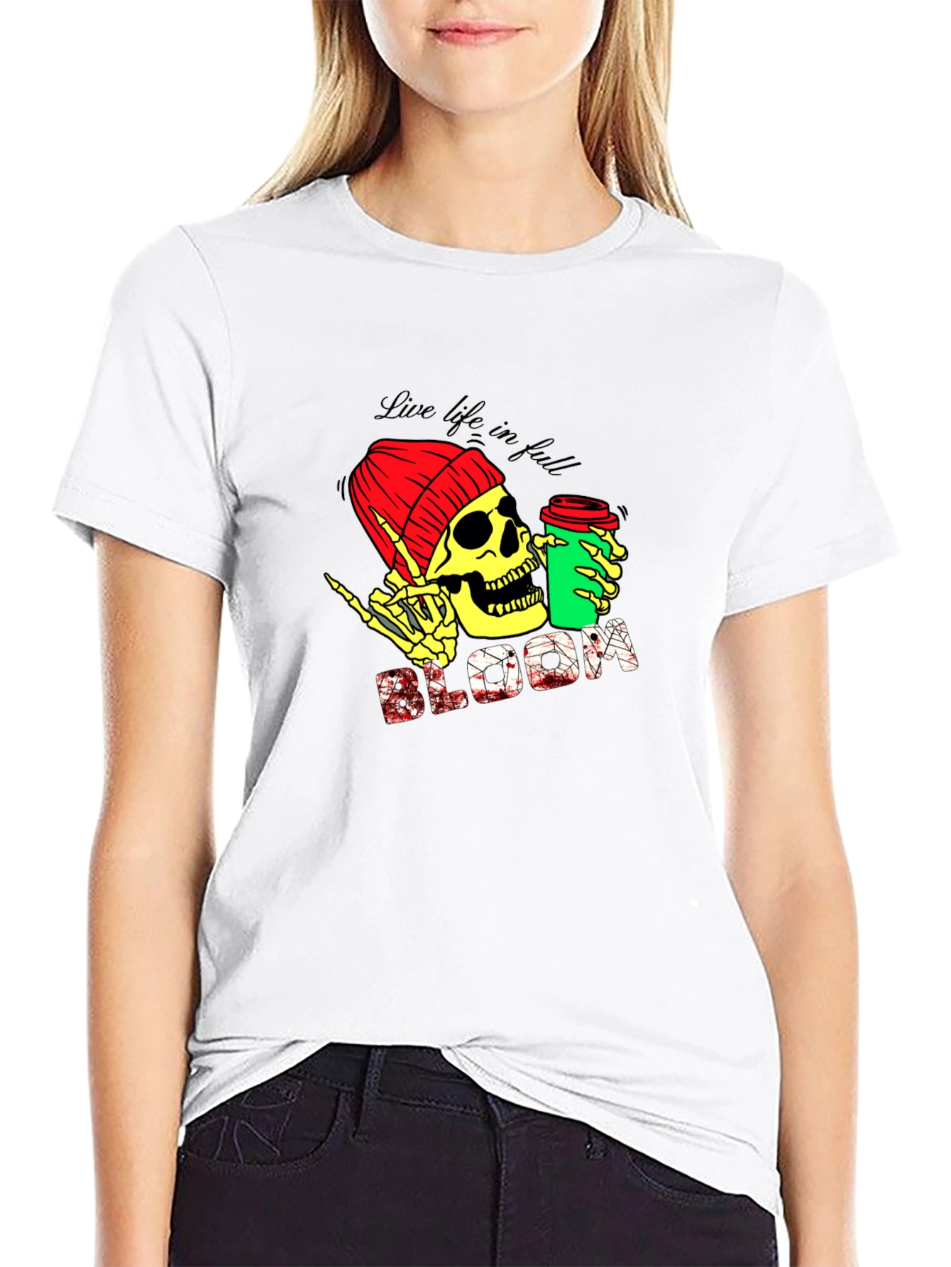 Live Life T-Shirt - Skull with Coffee Graphic Tee