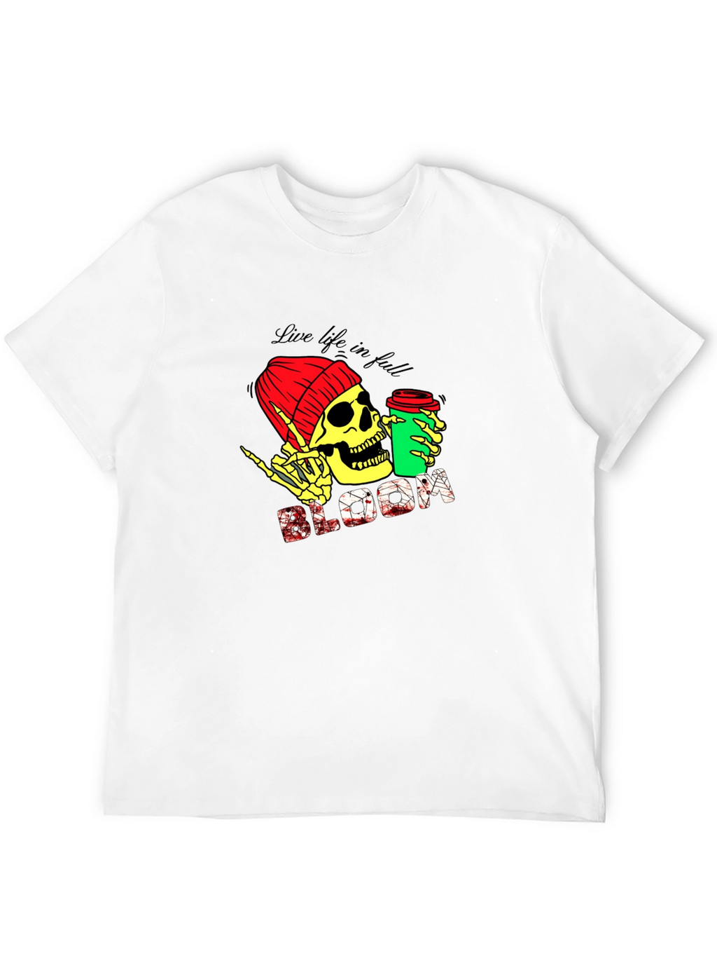 Live Life T-Shirt - Skull with Coffee Graphic Tee