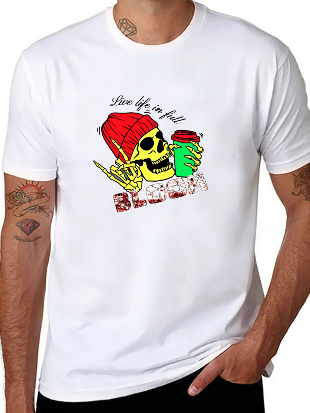 Live Life T-Shirt - Skull with Coffee Graphic Tee