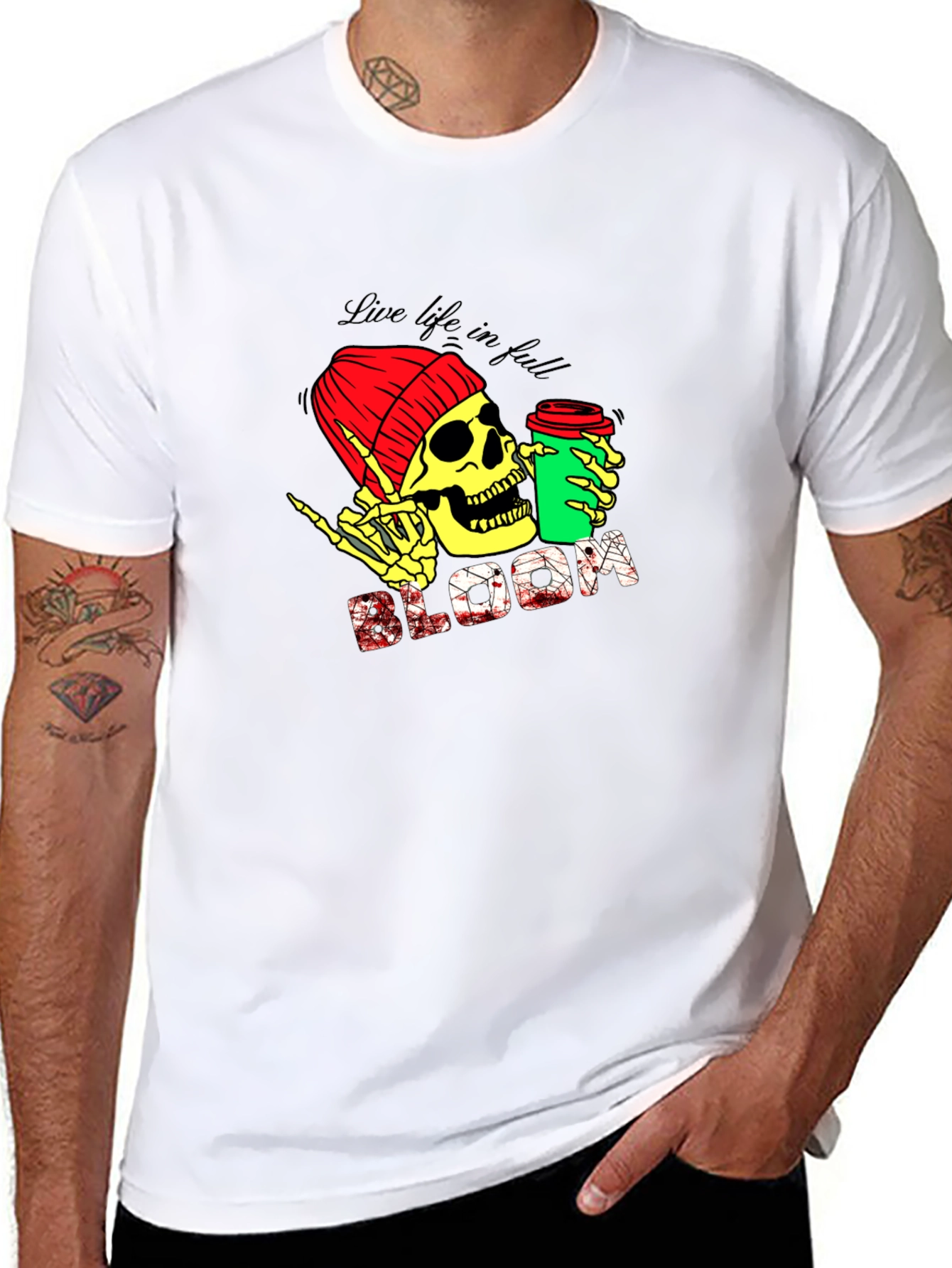 Live Life T-Shirt - Skull with Coffee Graphic Tee
