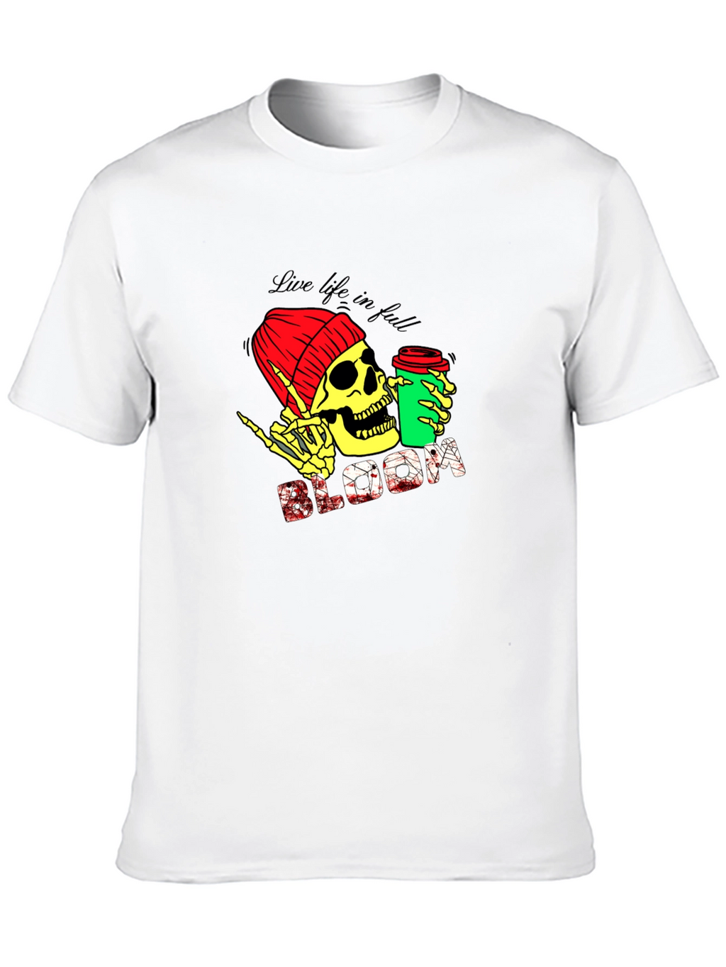 Live Life T-Shirt - Skull with Coffee Graphic Tee