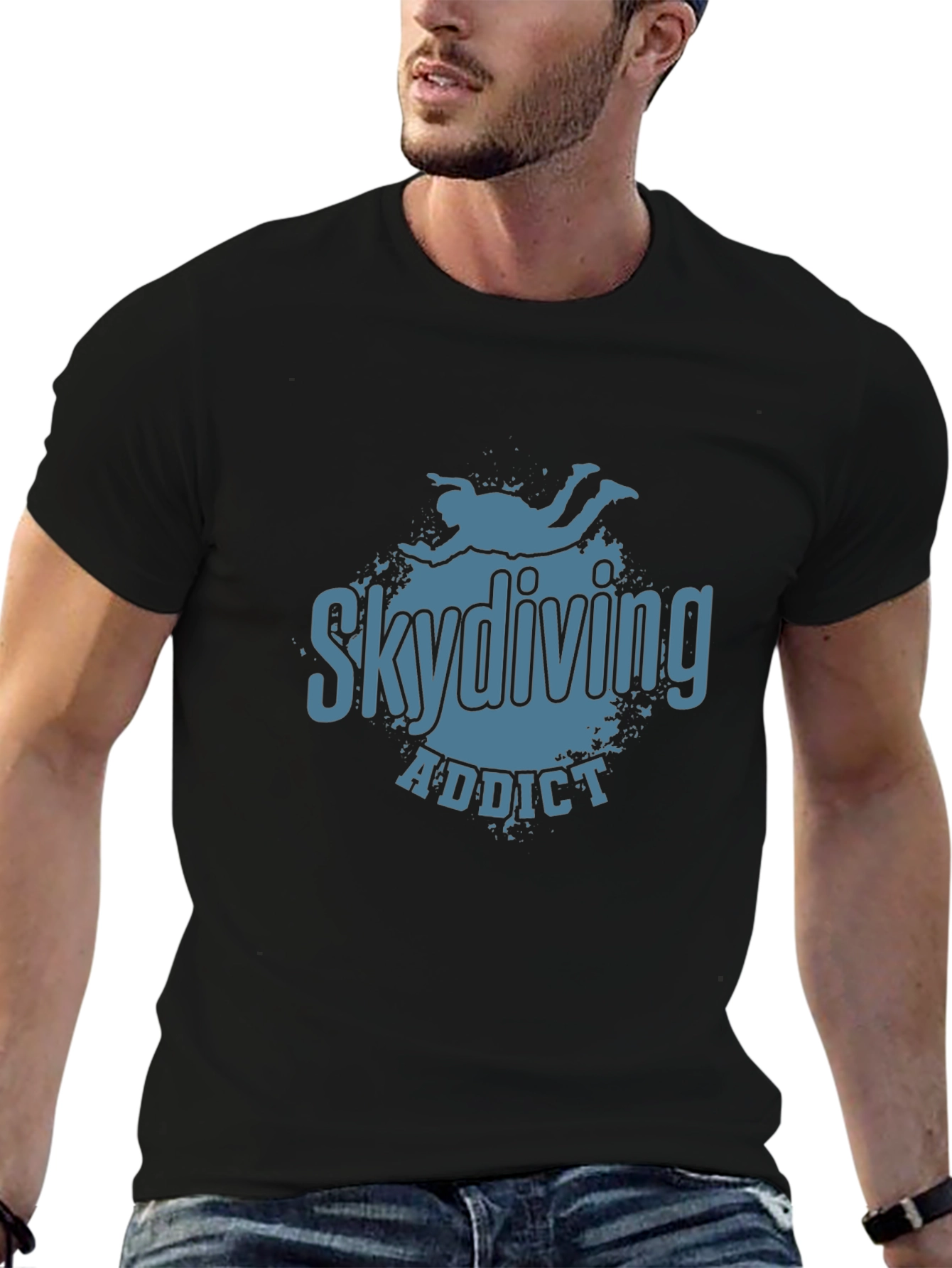 Skydiving Addict Graphic Print T-Shirt