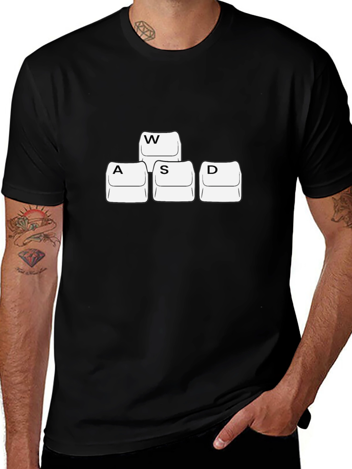 Gamer WASD Keyboard Key T-Shirt - Black Cotton Gaming Tee