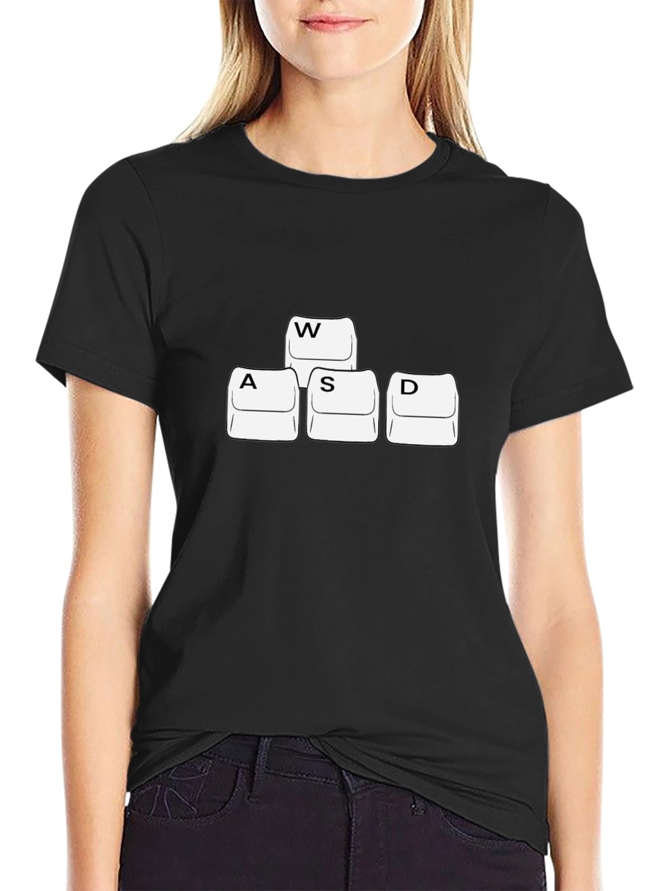 Gamer WASD Keyboard Key T-Shirt - Black Cotton Gaming Tee