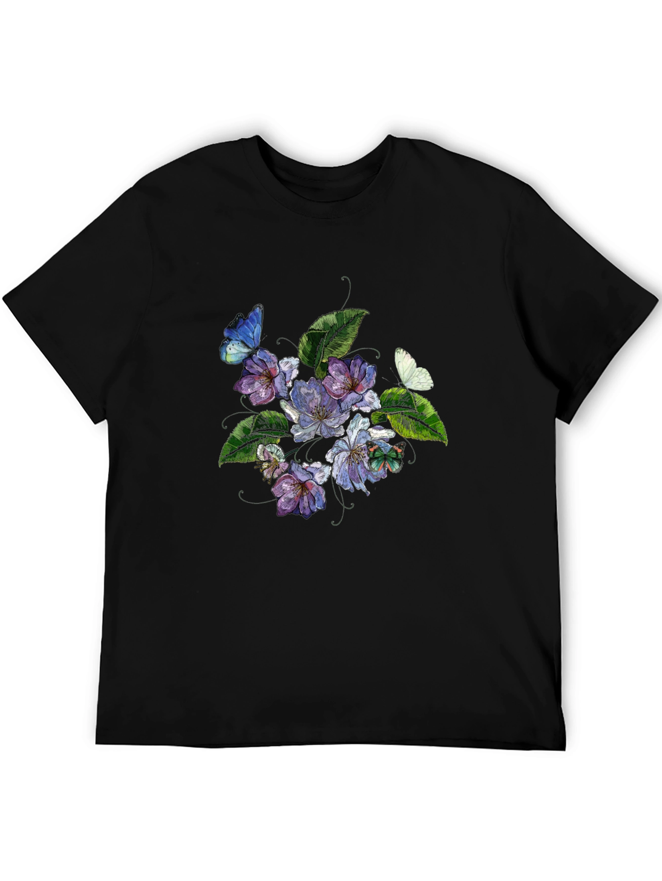 Floral Butterfly Graphic Black T-Shirt