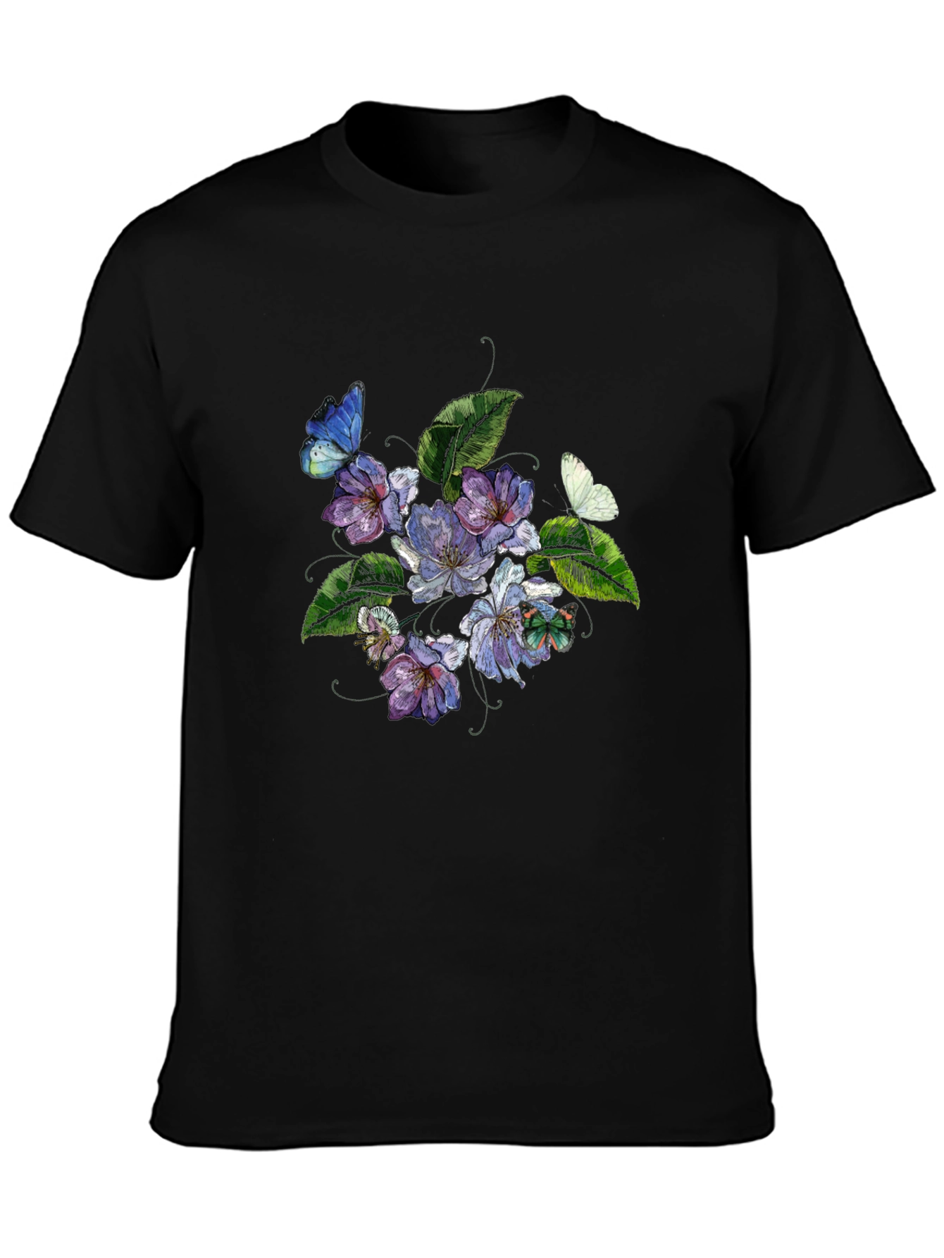Floral Butterfly Graphic Black T-Shirt