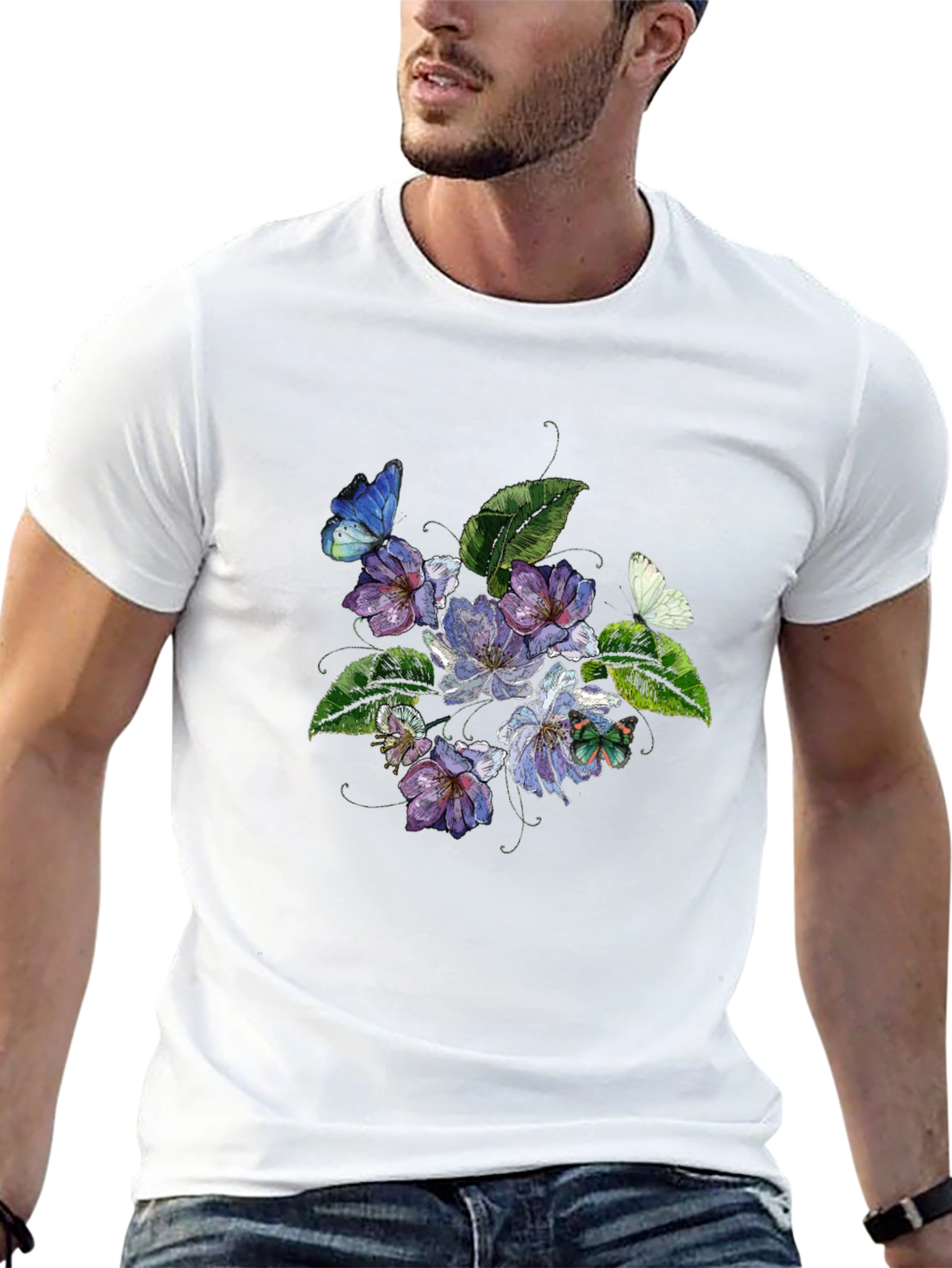 Floral Butterfly Graphic Black T-Shirt