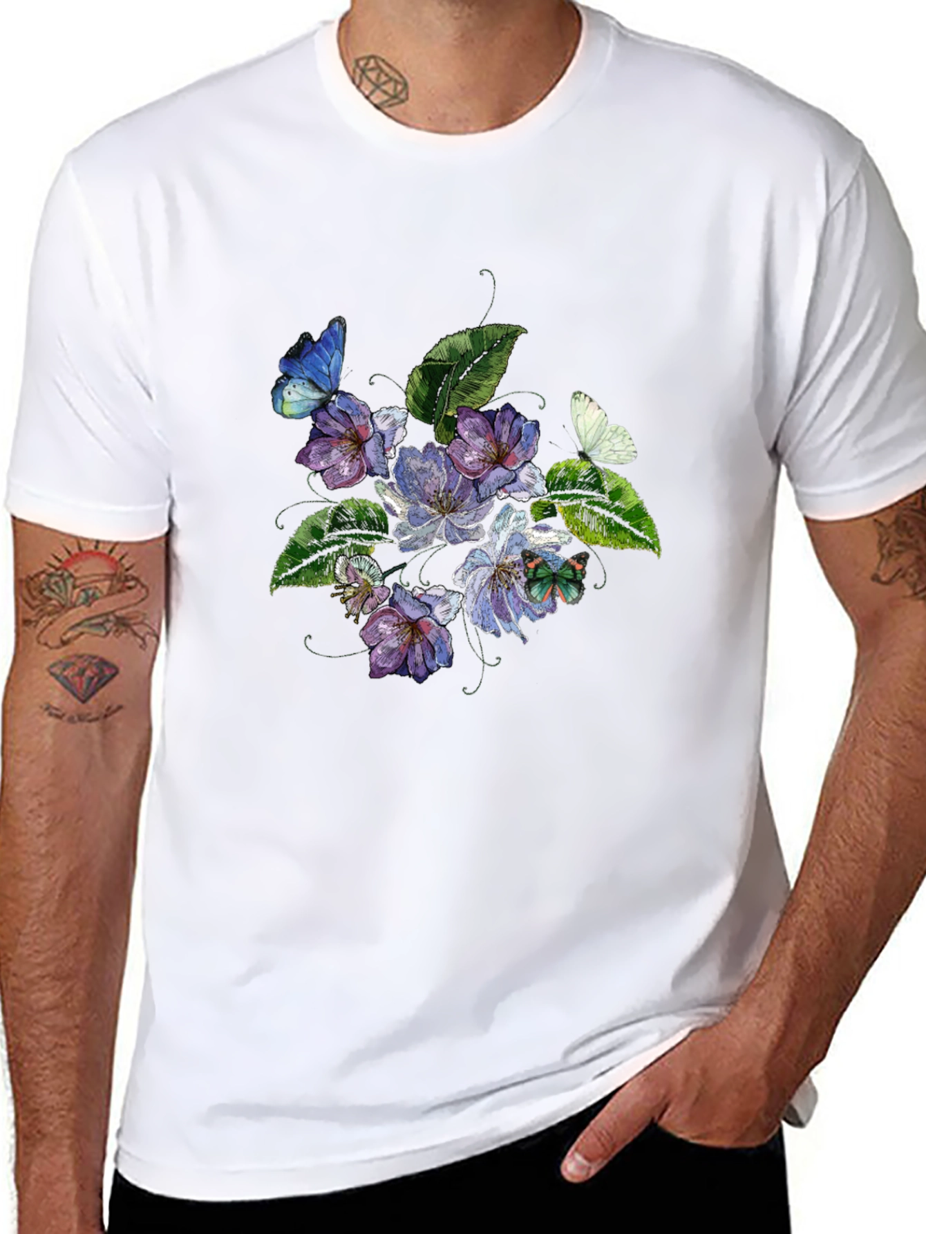 Floral Butterfly Graphic Black T-Shirt