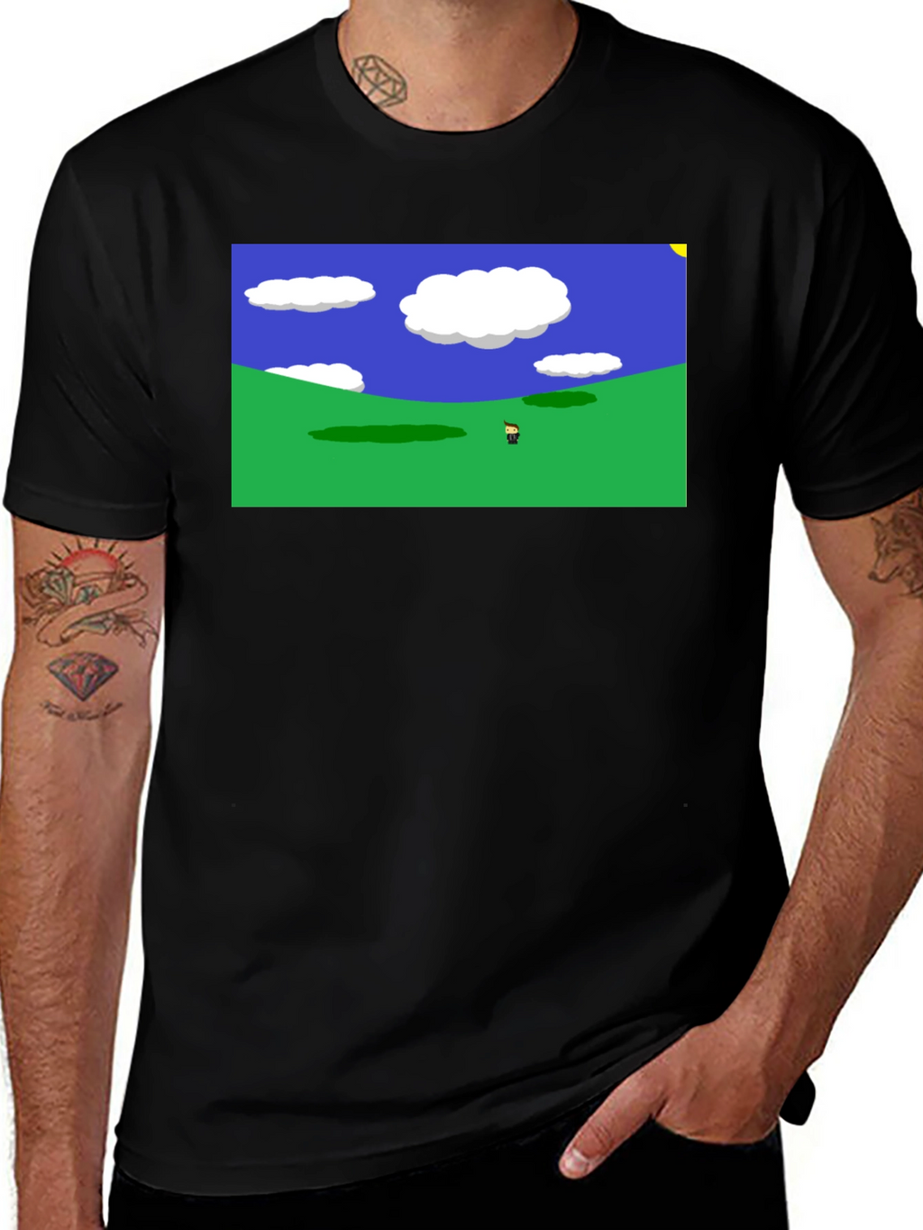 Retro Video Game Landscape Black Tee