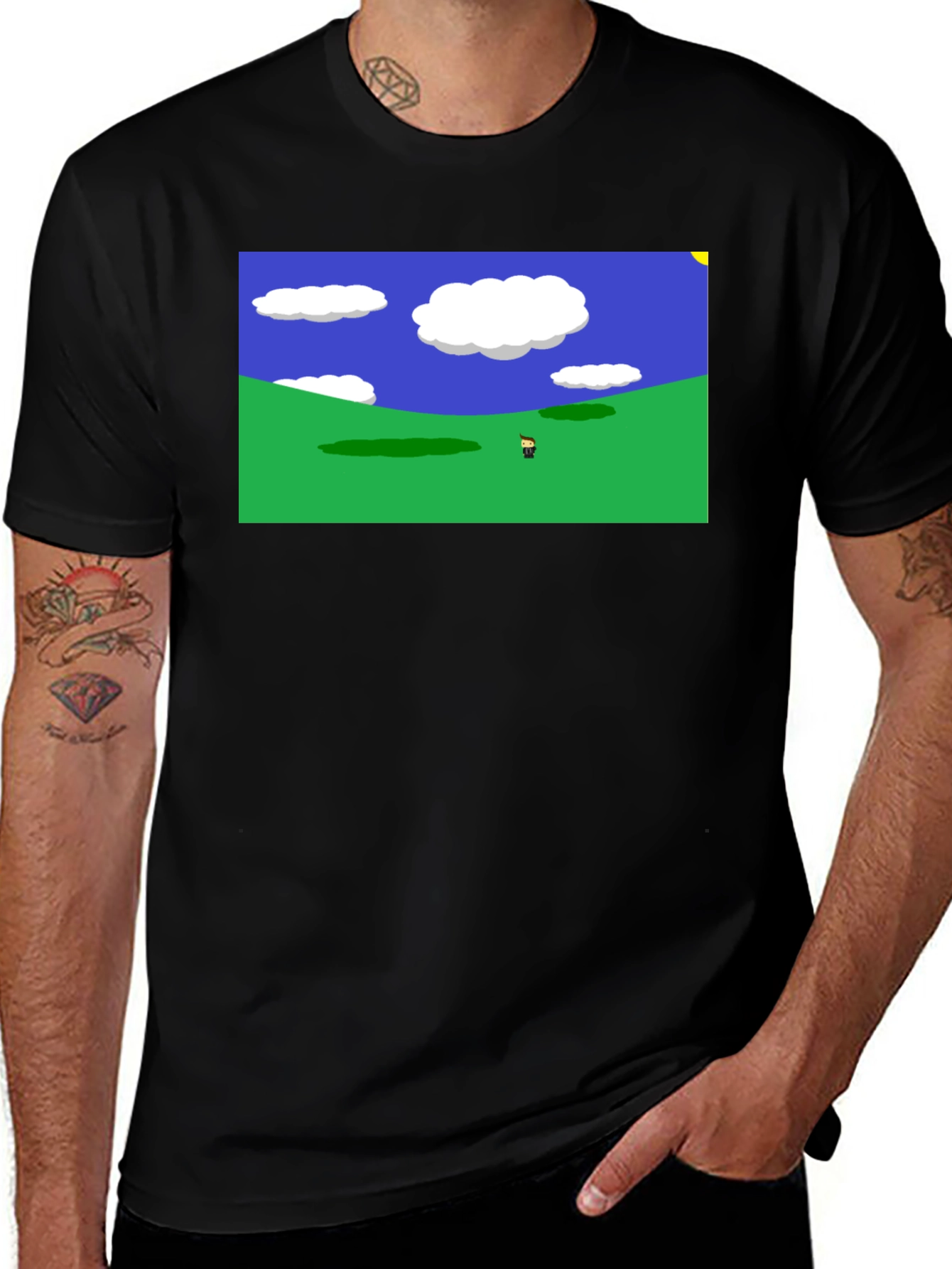 Retro Video Game Landscape Black Tee