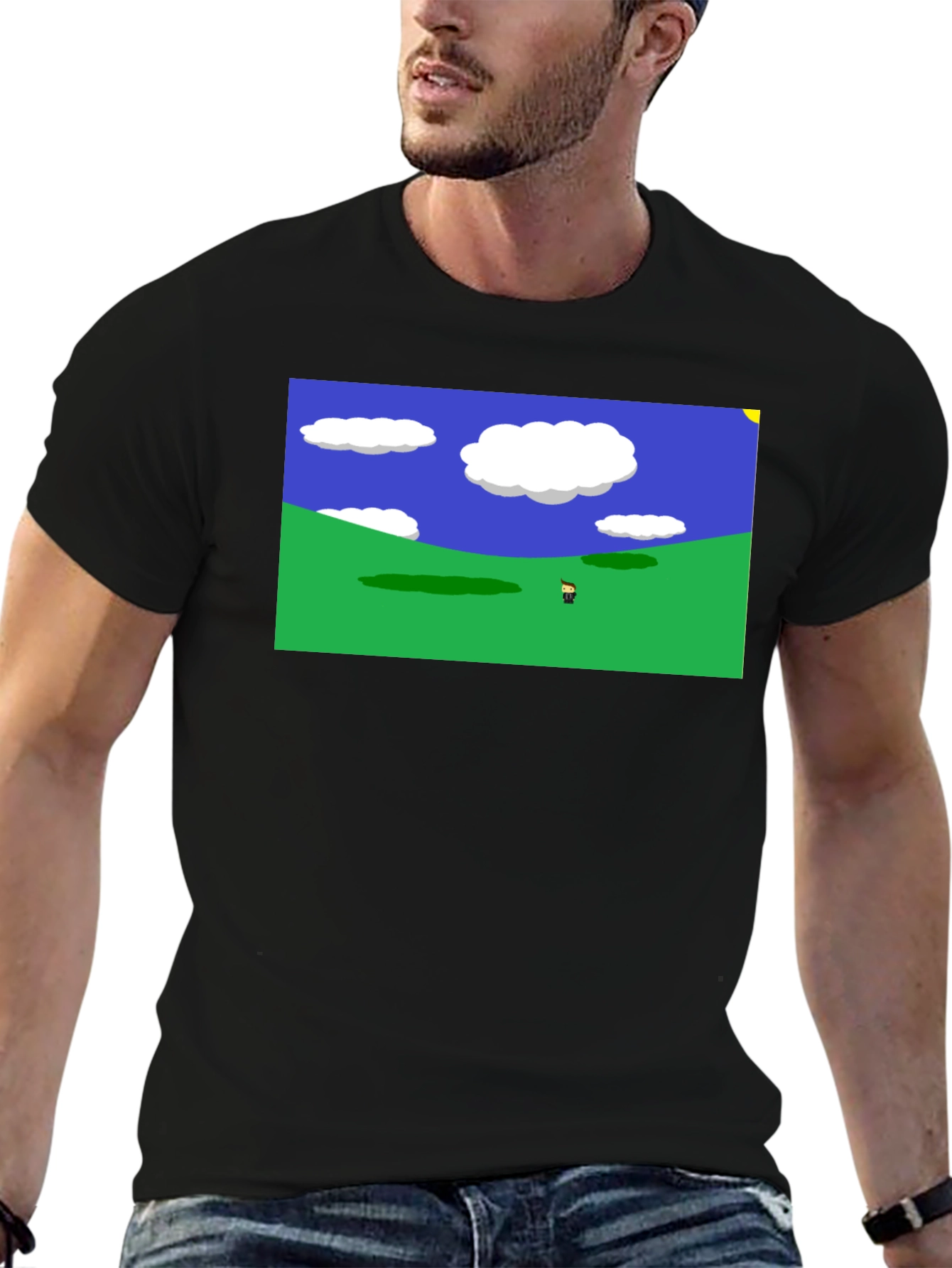 Retro Video Game Landscape Black Tee