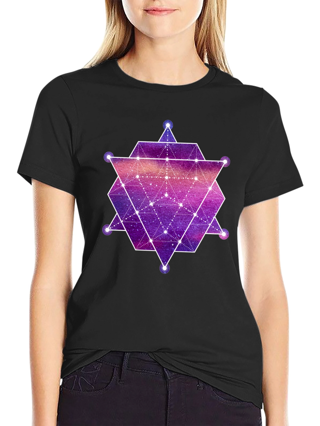 Geometric Galaxy Print Black T-Shirt