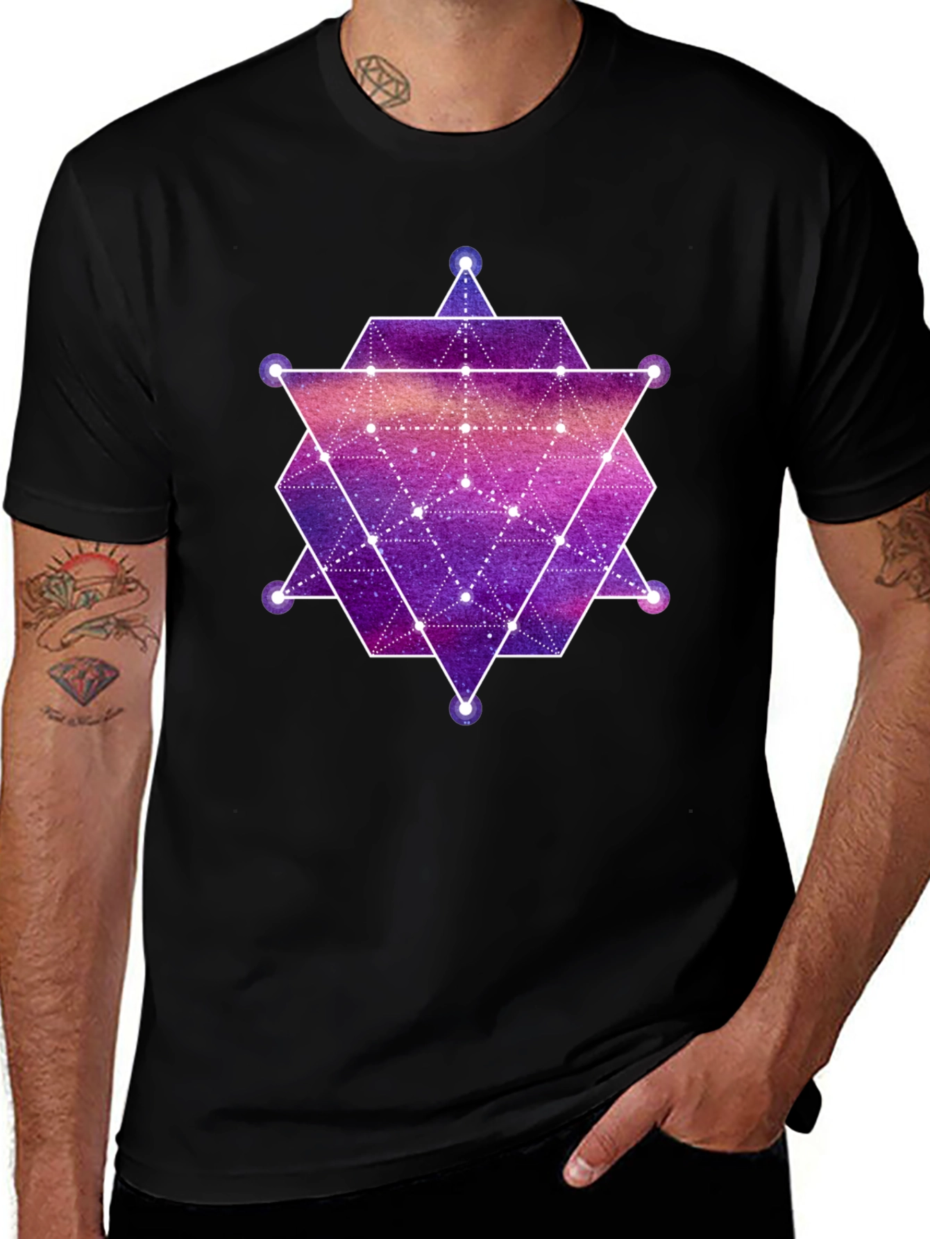 Geometric Galaxy Print Black T-Shirt