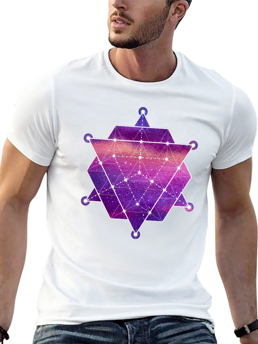 Geometric Galaxy Print Black T-Shirt