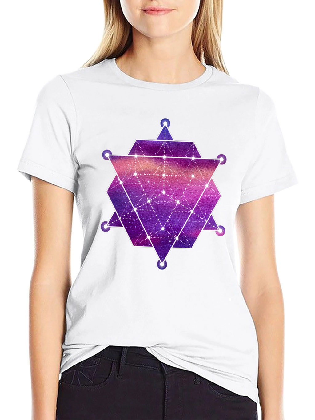 Geometric Galaxy Print Black T-Shirt