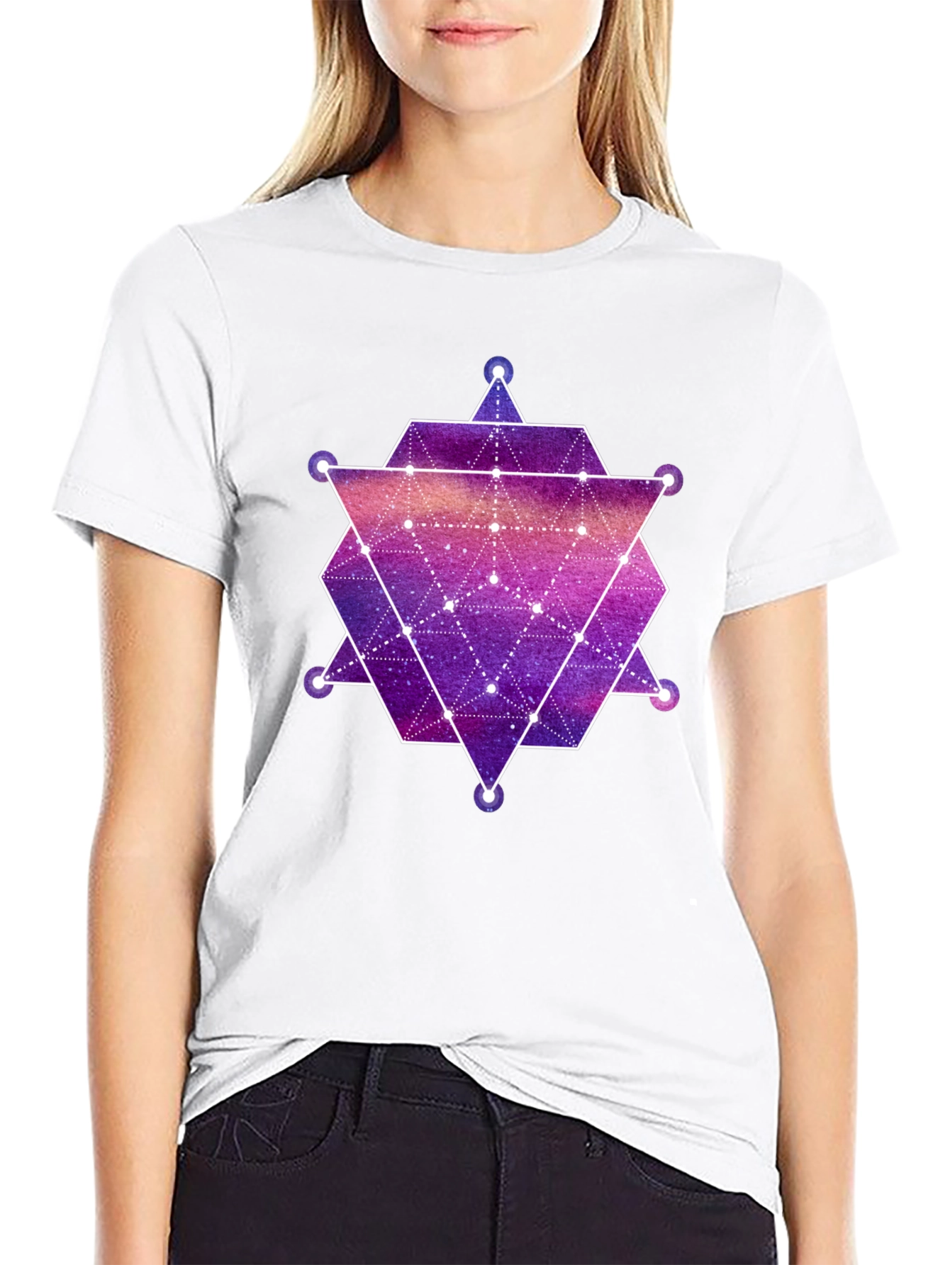 Geometric Galaxy Print Black T-Shirt