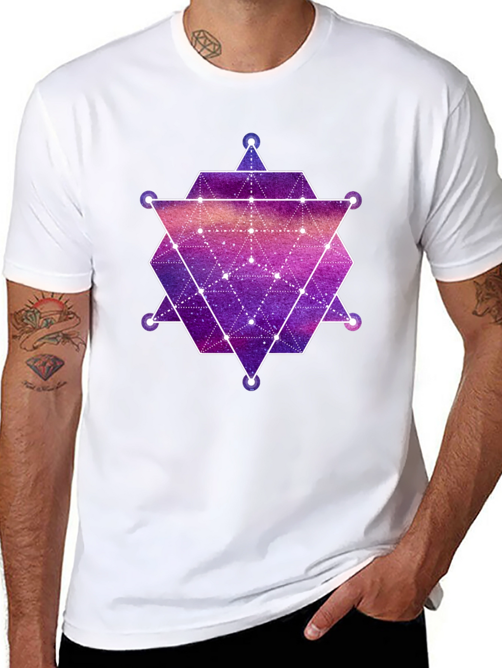 Geometric Galaxy Print Black T-Shirt