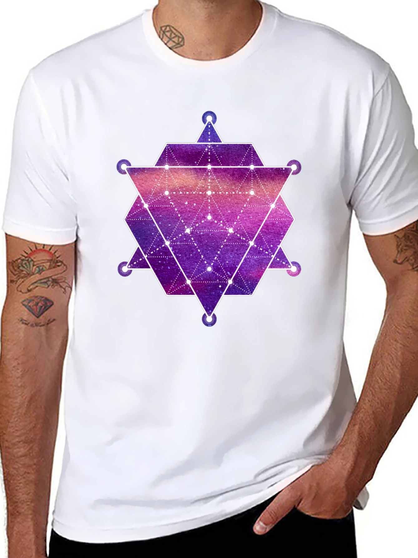 Geometric Galaxy Print Black T-Shirt