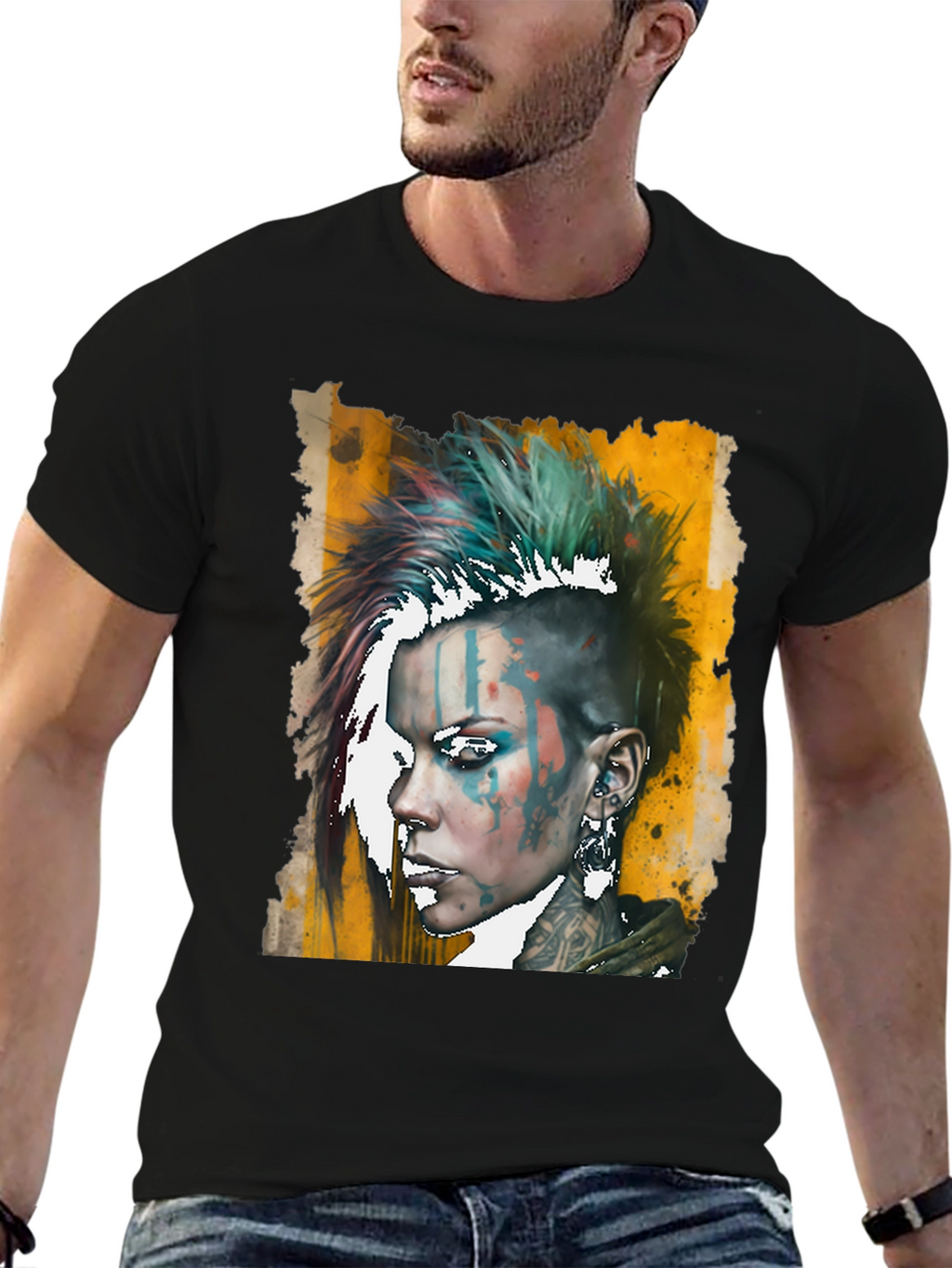 Edgy Punk Woman Graphic Tee - Black