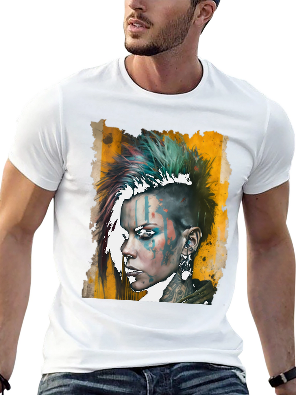 Edgy Punk Woman Graphic Tee - Black