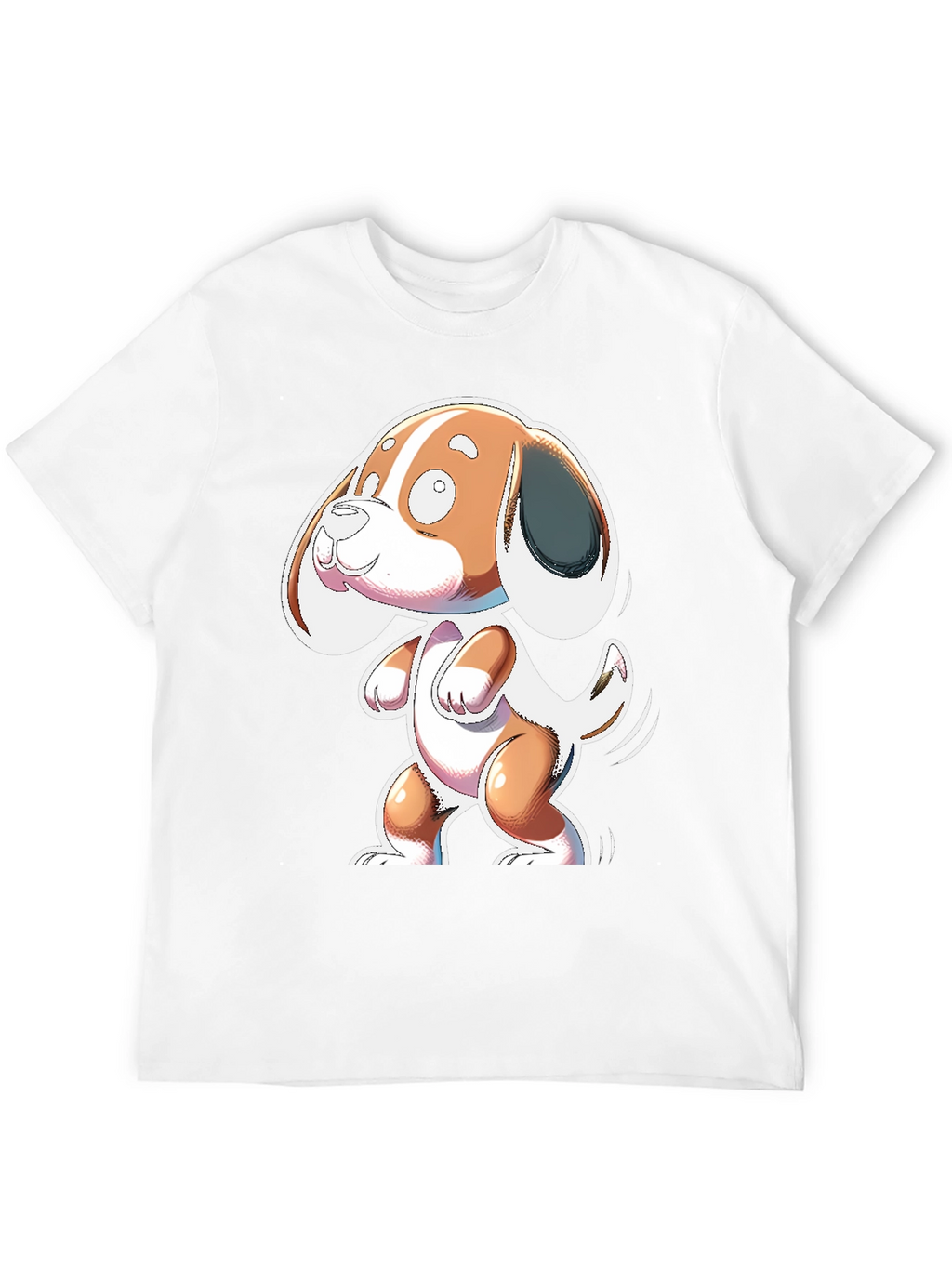 Cartoon Dog Graphic Tee - Black Cotton Blend