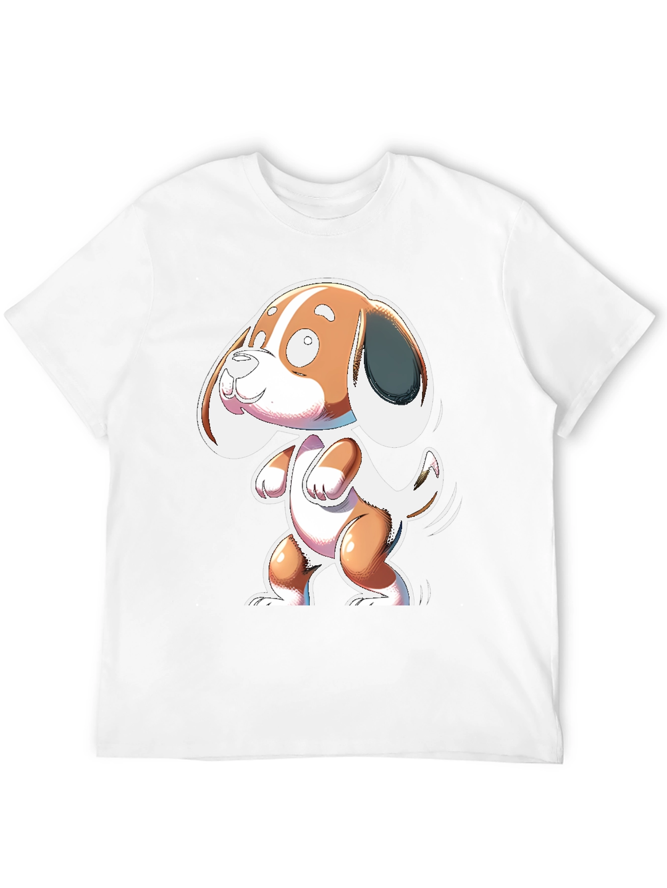 Cartoon Dog Graphic Tee - Black Cotton Blend
